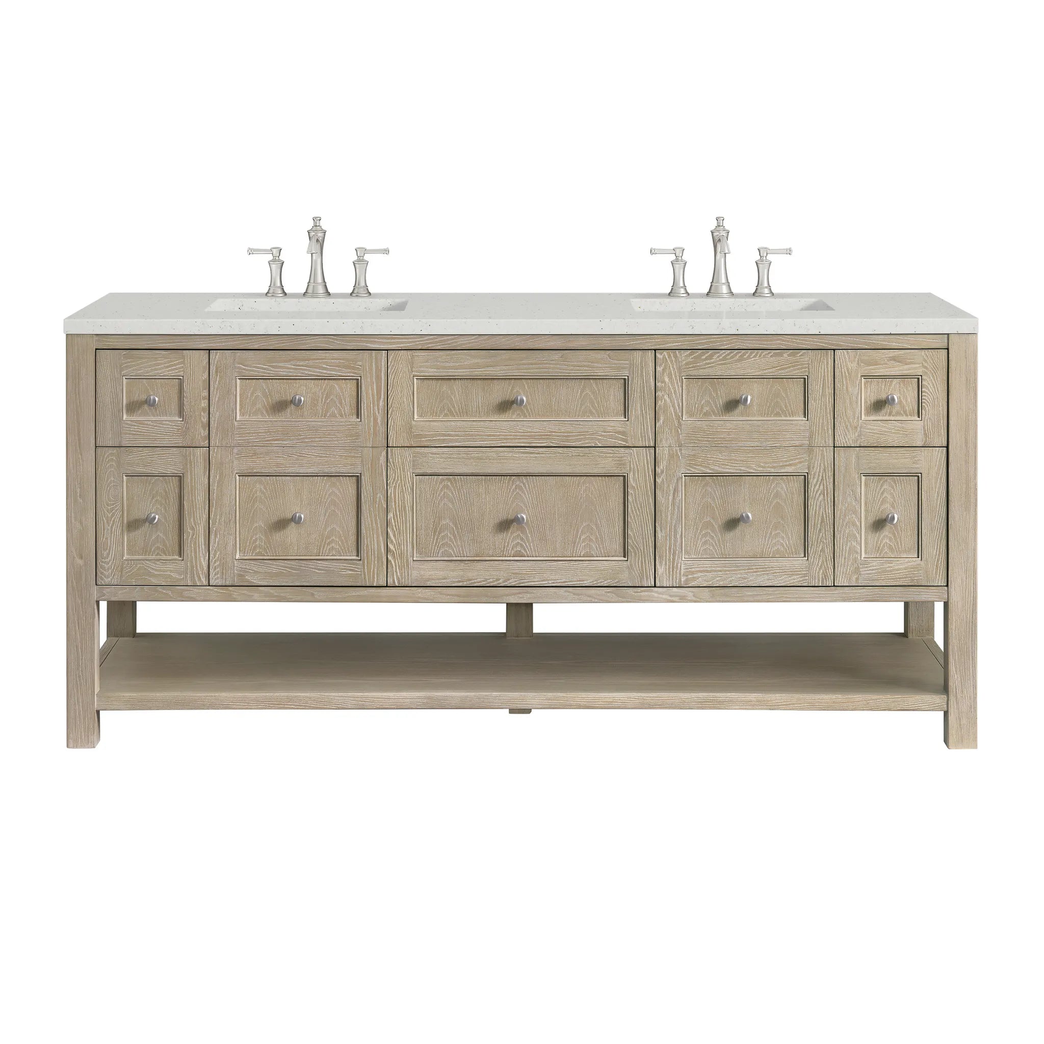 72" Breckenridge Double Vanity in Whitewashed Oak-Lime Delight Silestone-8" Widespread image