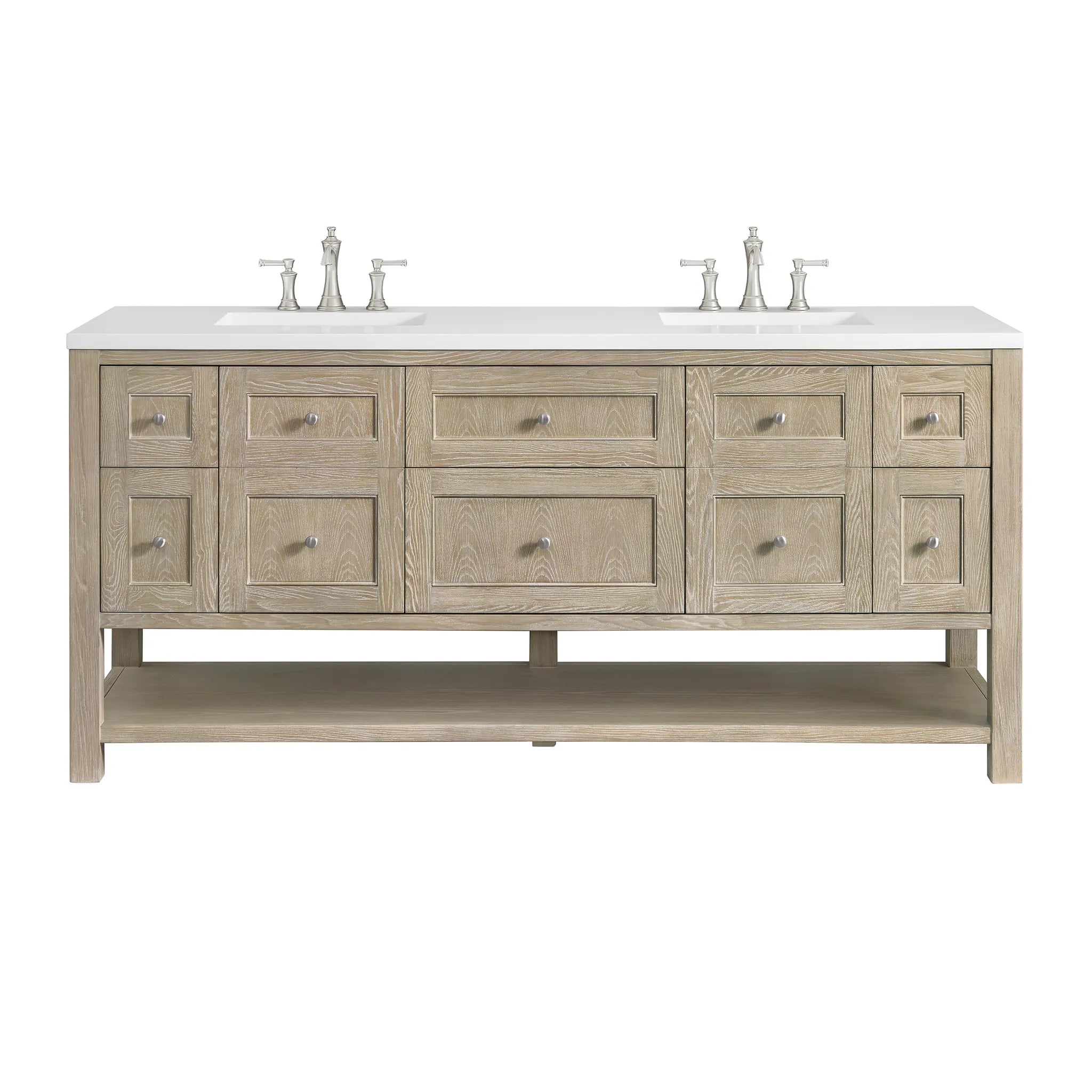 72" Breckenridge Double Vanity in Whitewashed Oak-White Zeus Silestone-8" Widespread image