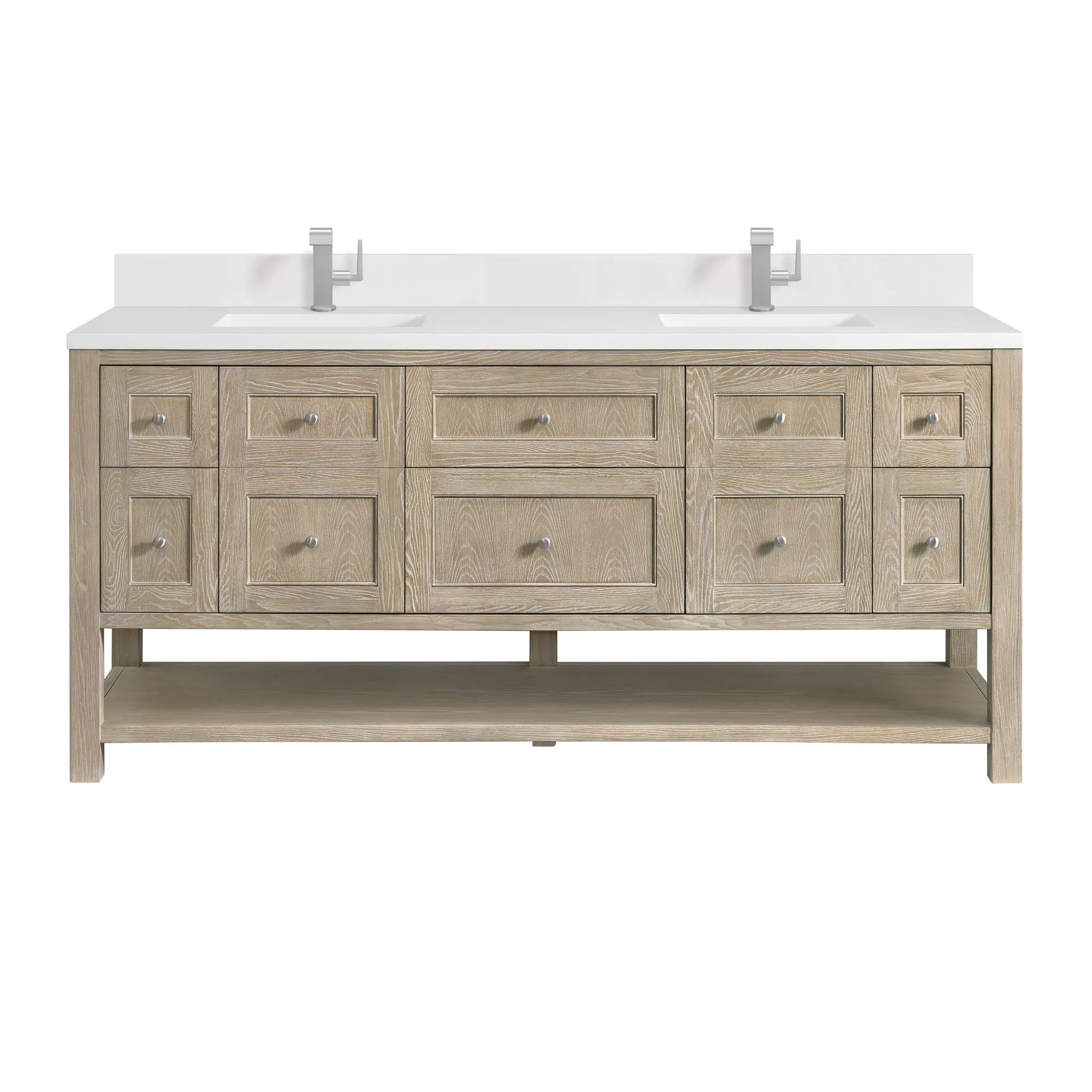 72" Breckenridge Double Vanity in Whitewashed Oak-White Zeus Silestone & Backsplash-Single Hole image