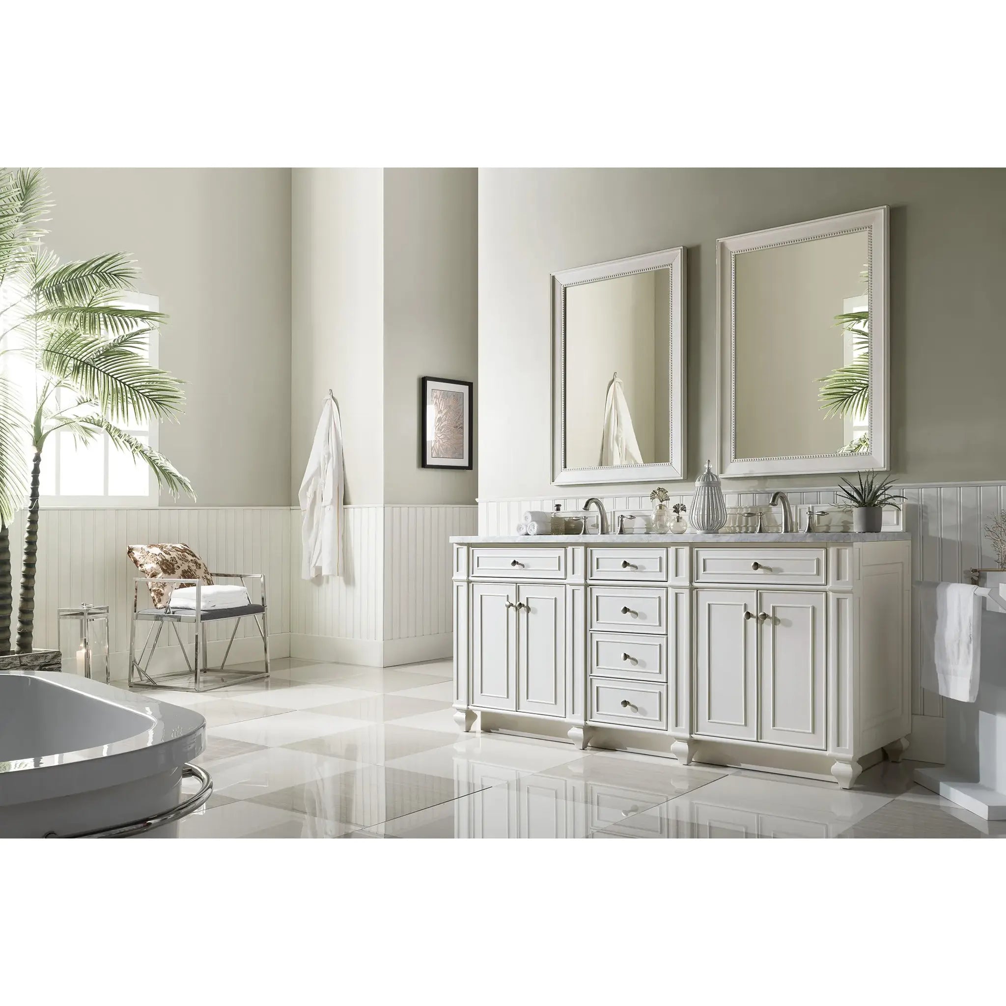 72" Bristol Double Vanity in Bright White-Carrara White Marble-8" Widespread image 3