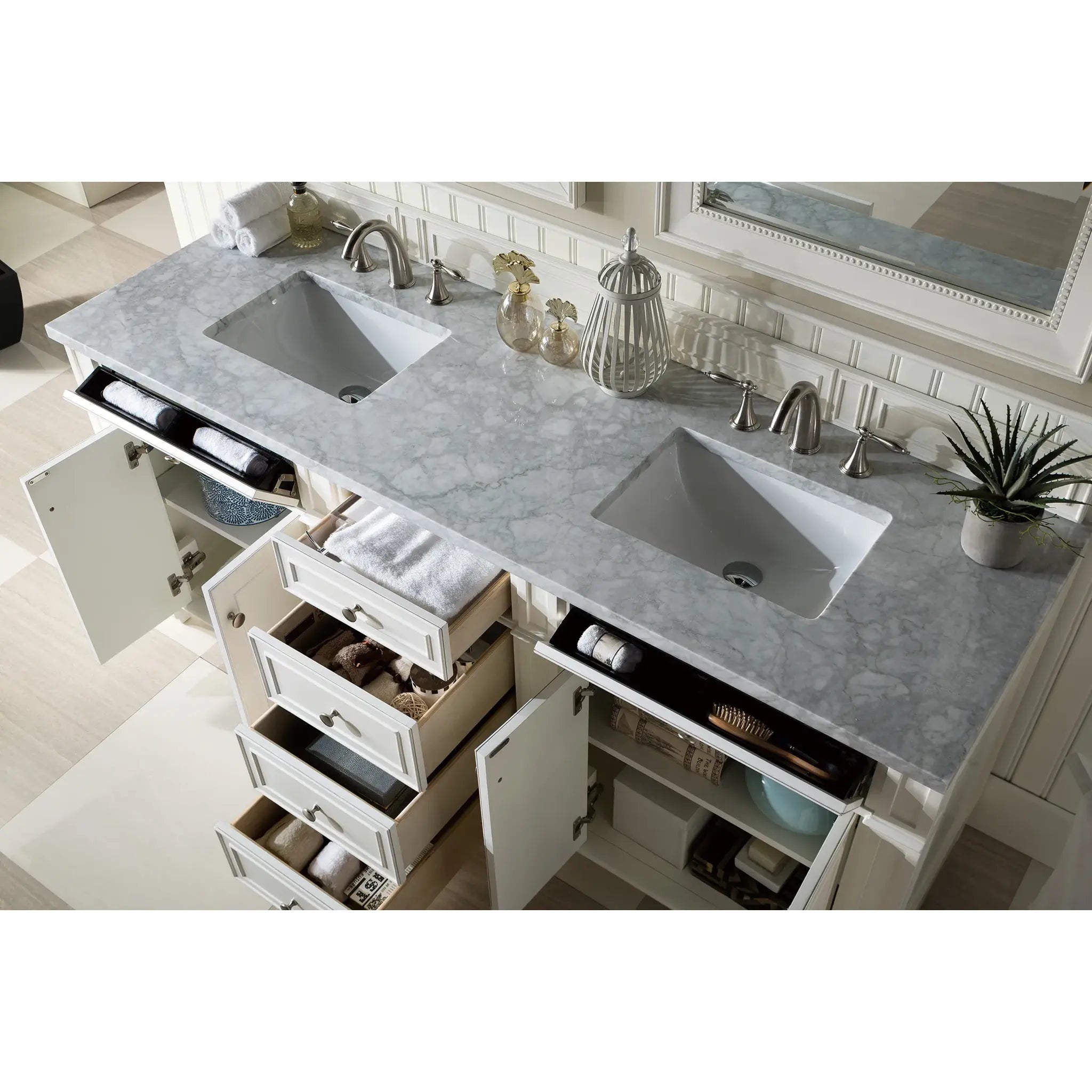 72" Bristol Double Vanity in Bright White-Carrara White Marble-8" Widespread image 6