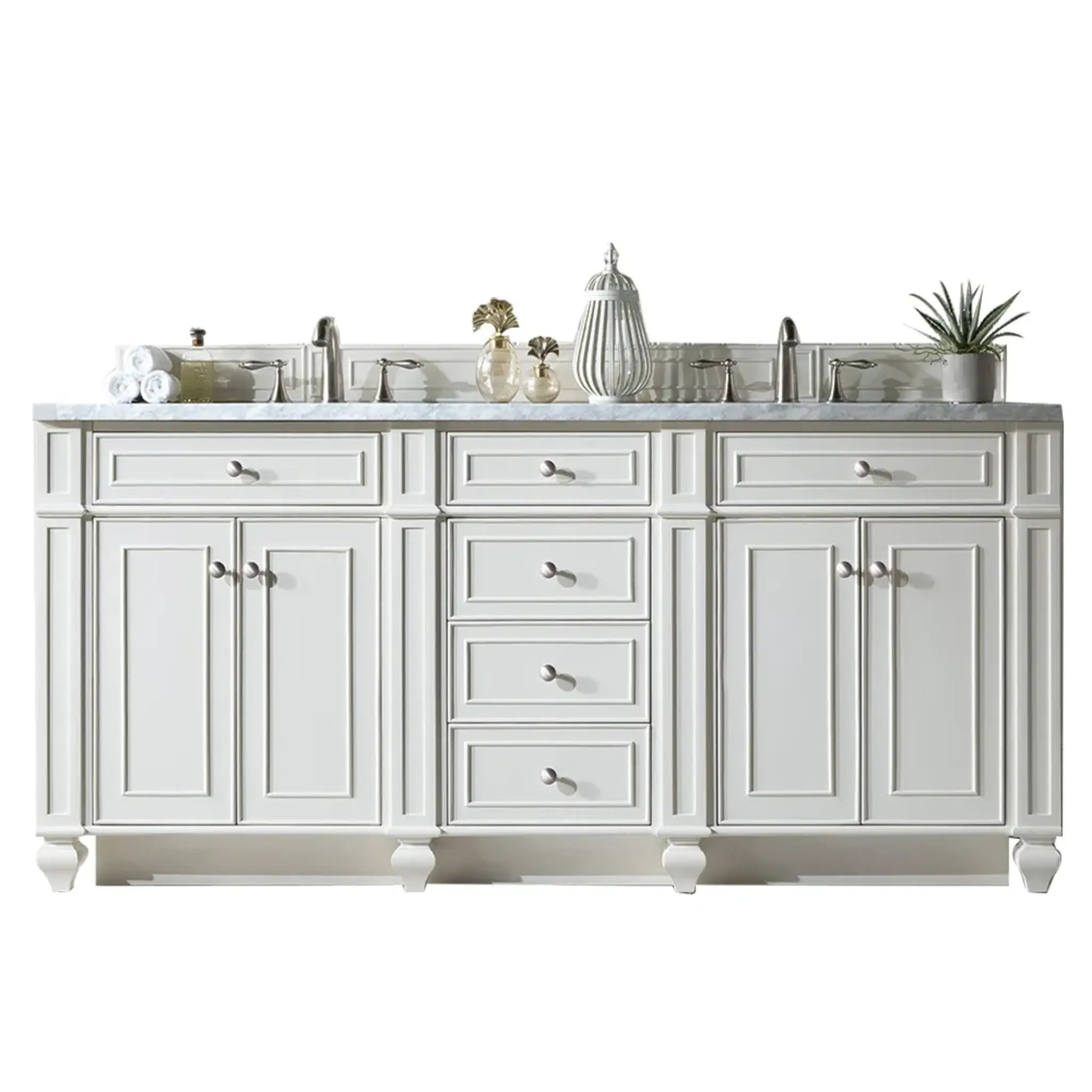 72" Bristol Double Vanity in Bright White-Carrara White Marble-8" Widespread image