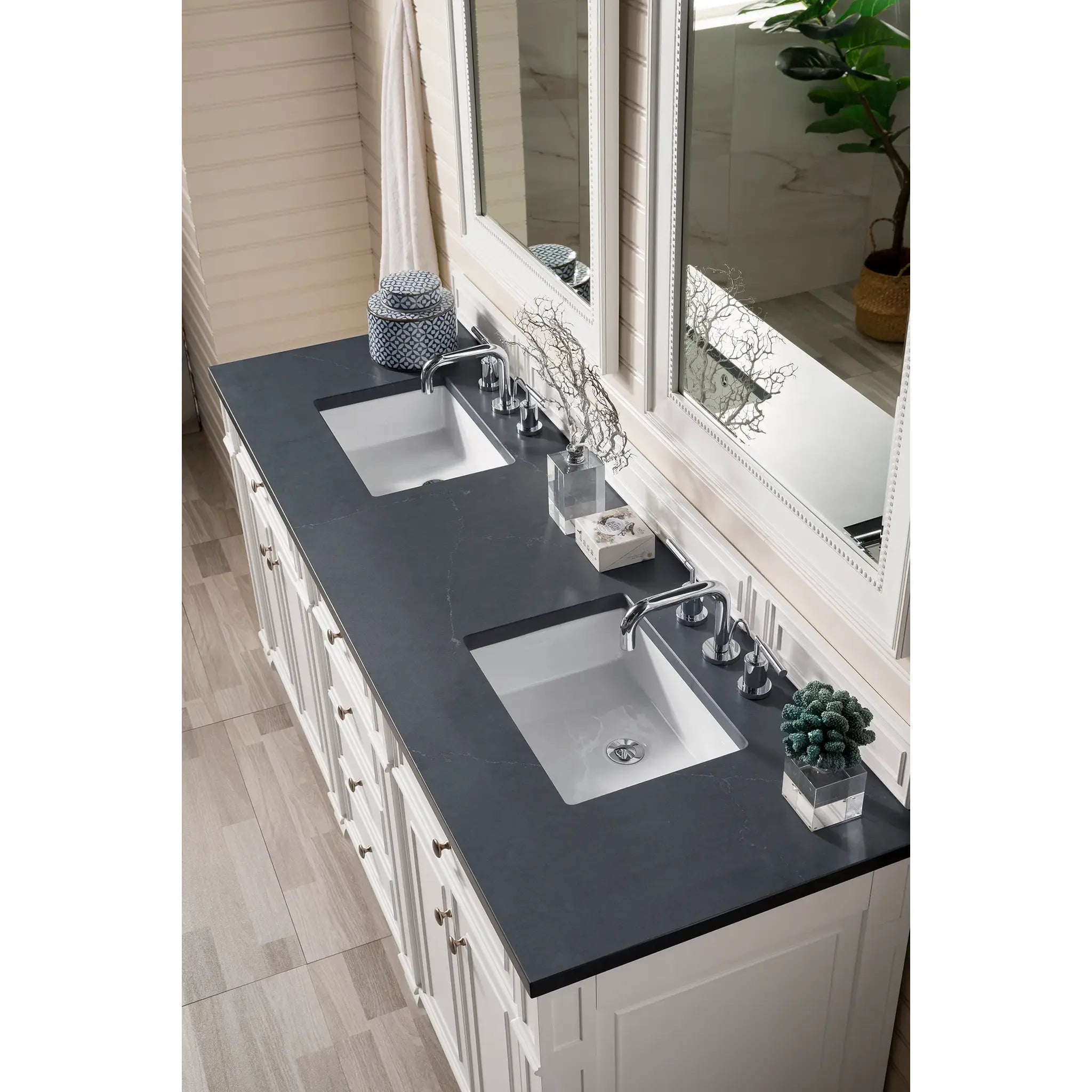 72" Bristol Double Vanity in Bright White-Charcoal Soapstone Silestone-8" Widespread image 2