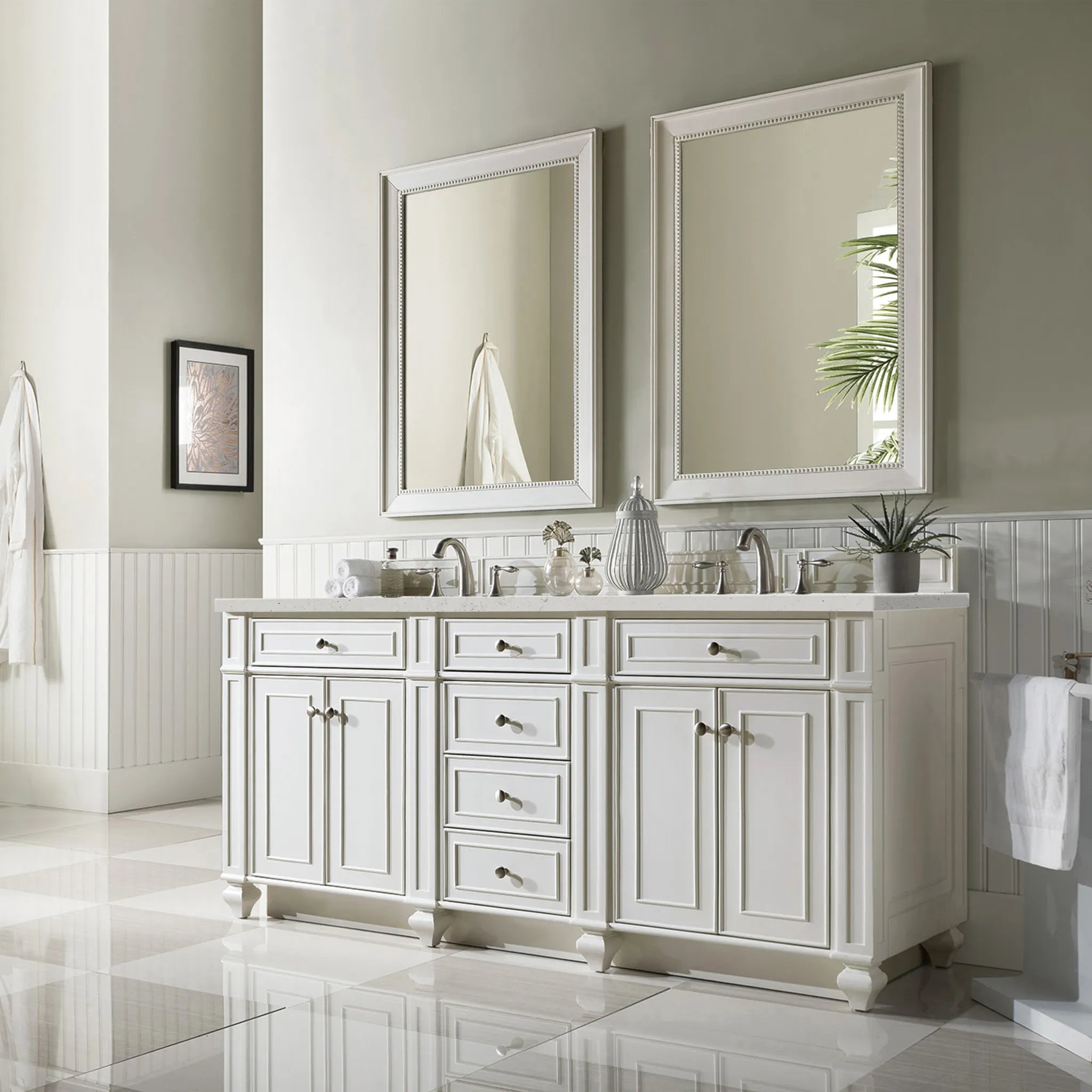 72" Bristol Double Vanity in Bright White-Lime Delight Silestone-8" Widespread image 2