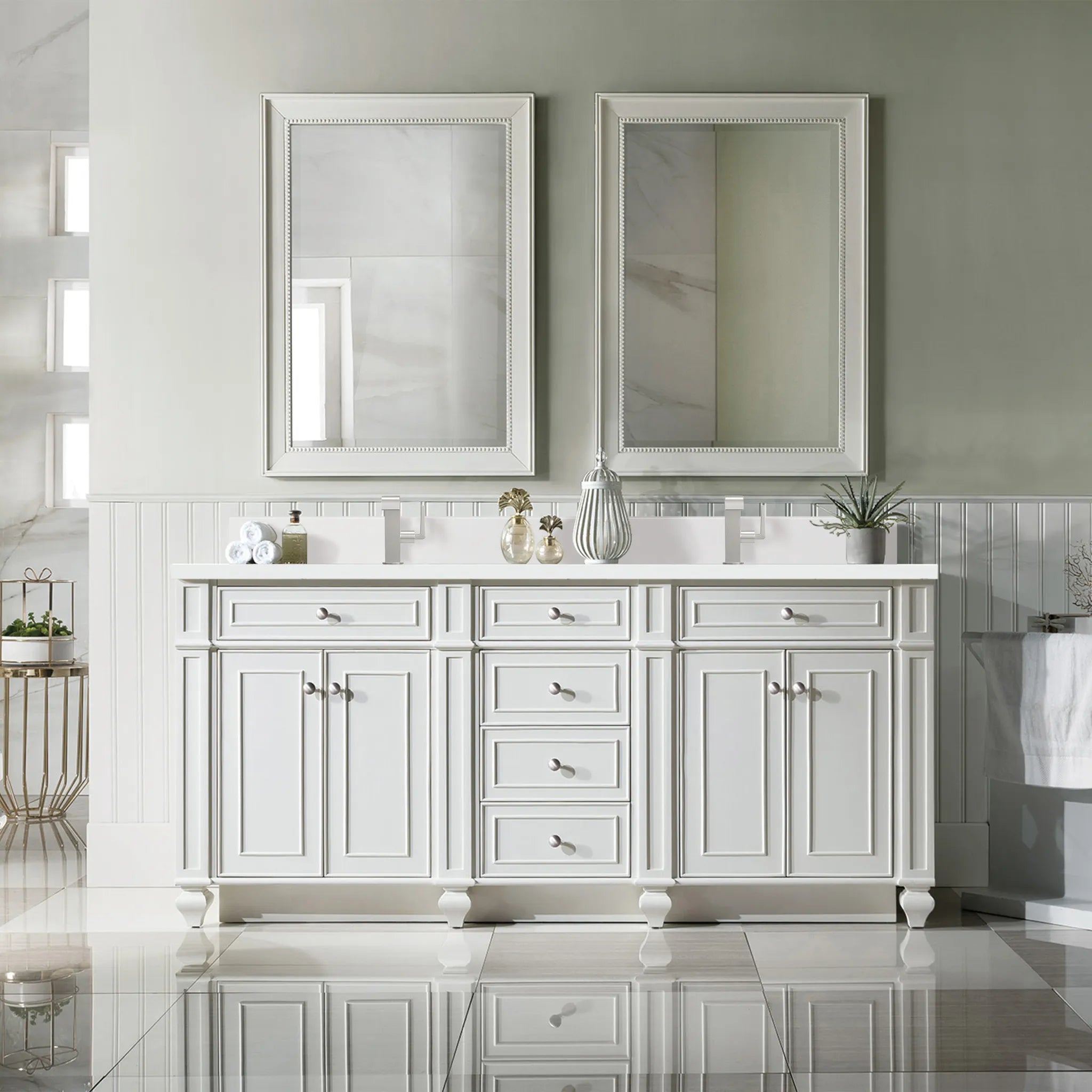 72" Bristol Double Vanity in Bright White-White Zeus Silestone & Backsplash-Single Hole image 1