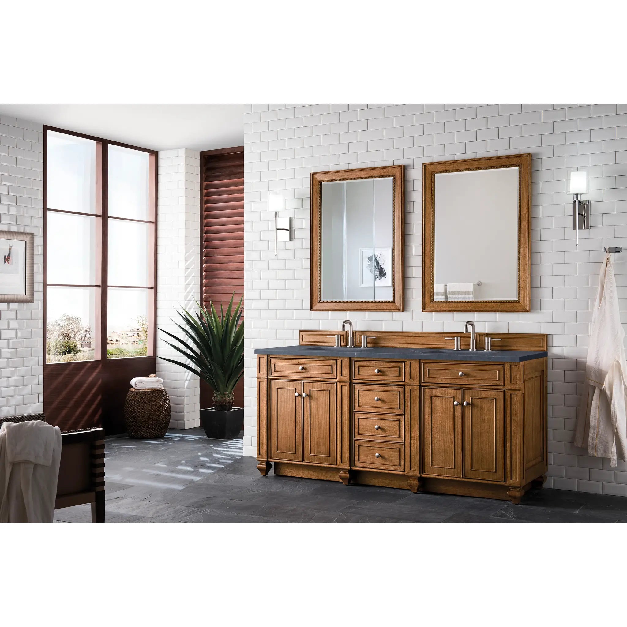 72" Bristol Double Vanity in Saddle Brown-Charcoal Soapstone Silestone-8" Widespread image 2