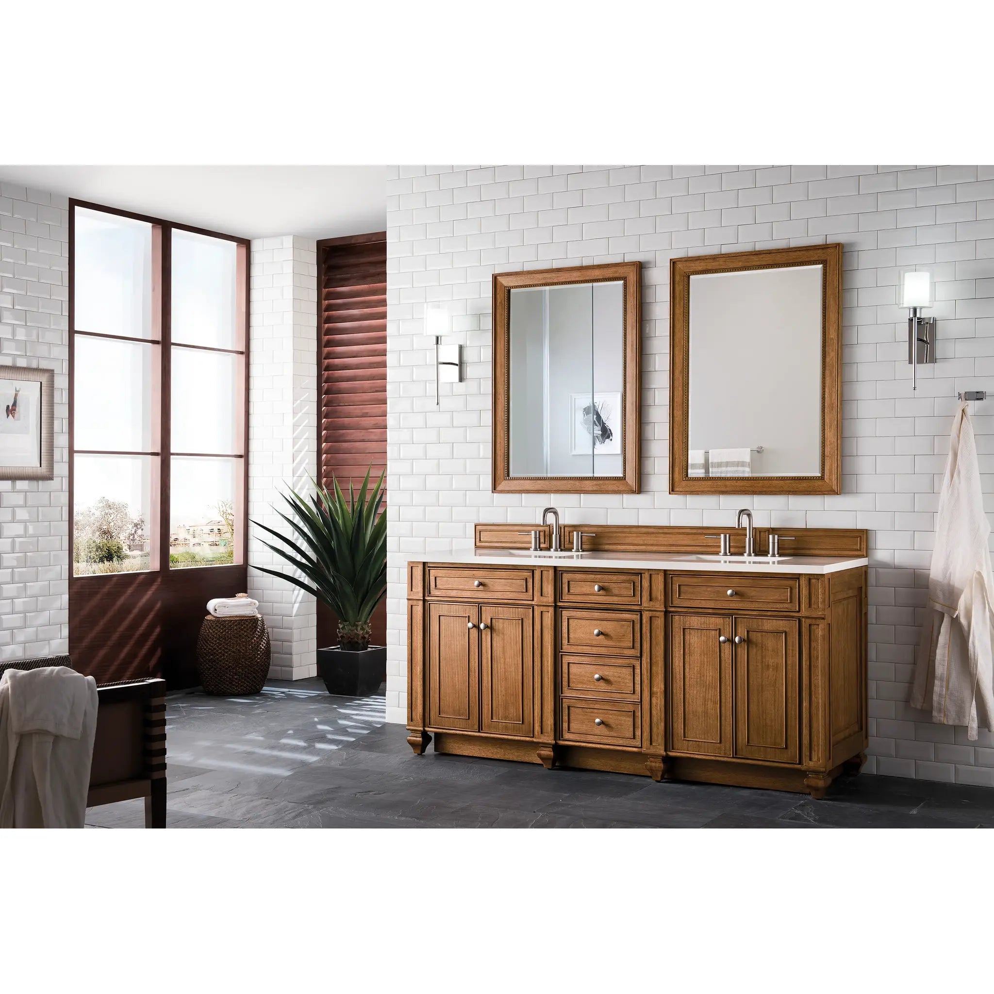 72" Bristol Double Vanity in Saddle Brown-White Zeus Silestone-8" Widespread image 2