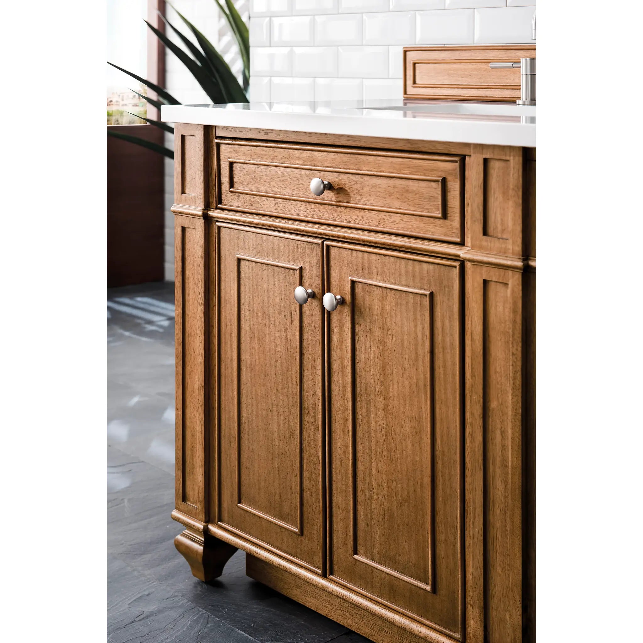 72" Bristol Double Vanity in Saddle Brown-White Zeus Silestone-8" Widespread image 4