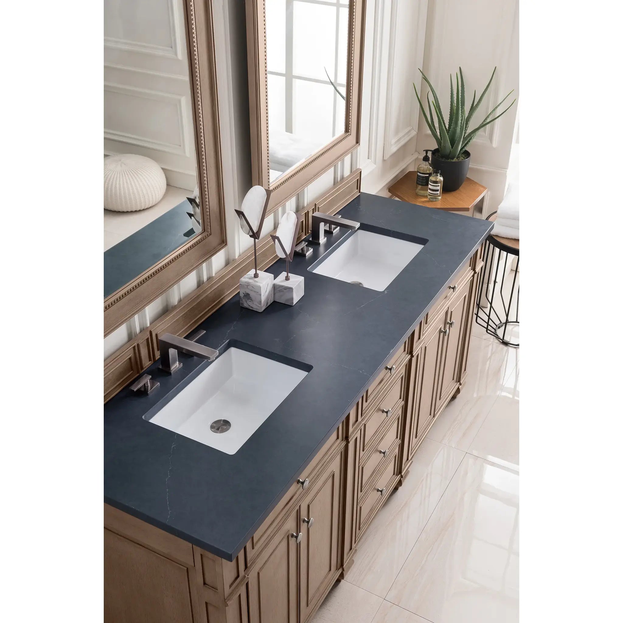 72" Bristol Double Vanity in Whitewashed Walnut-Charcoal Soapstone Silestone-8" Widespread image 1