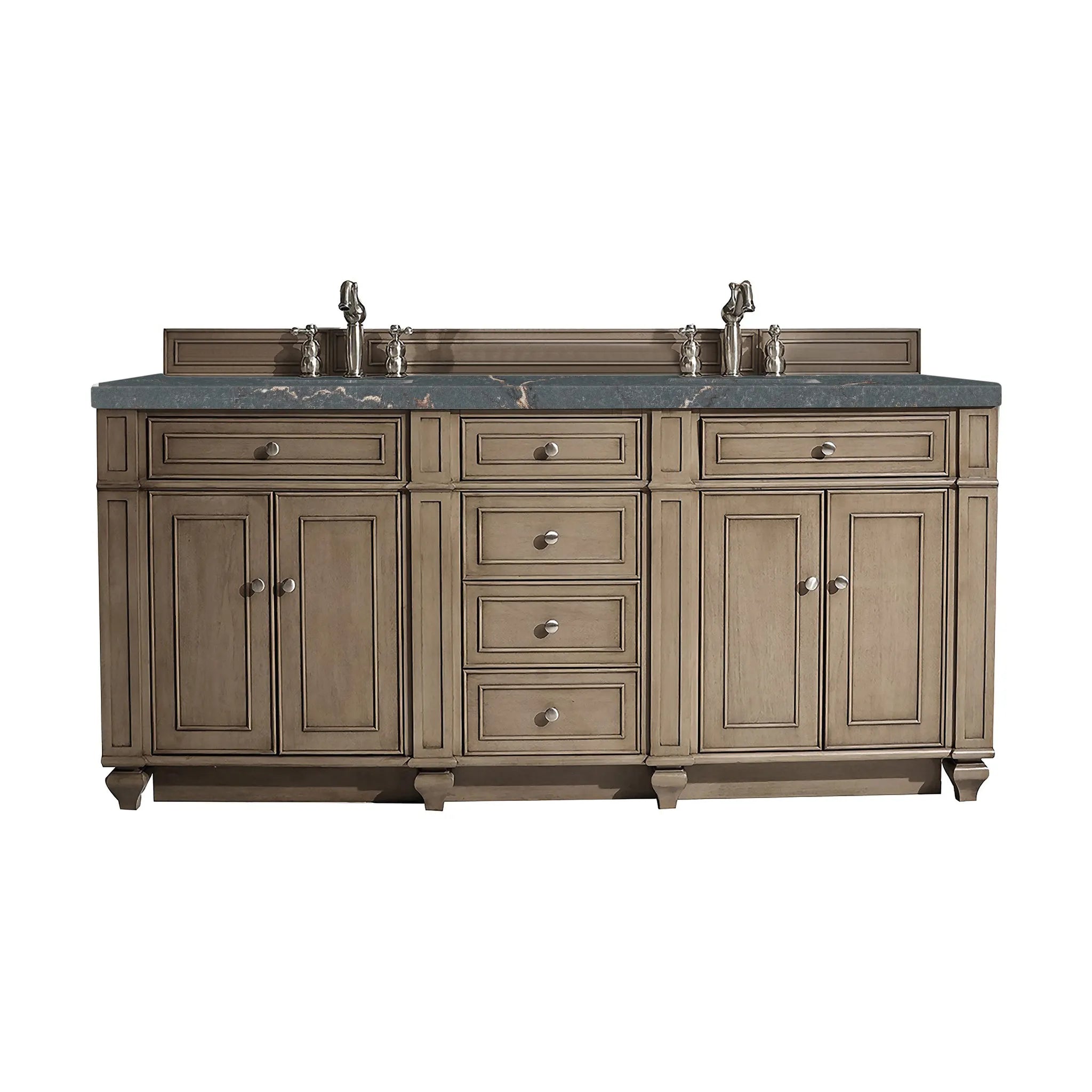 72" Bristol Double Vanity in Whitewashed Walnut w/FreePower Wireless Charger-Parisien Bleu Silestone-8" Widespread image