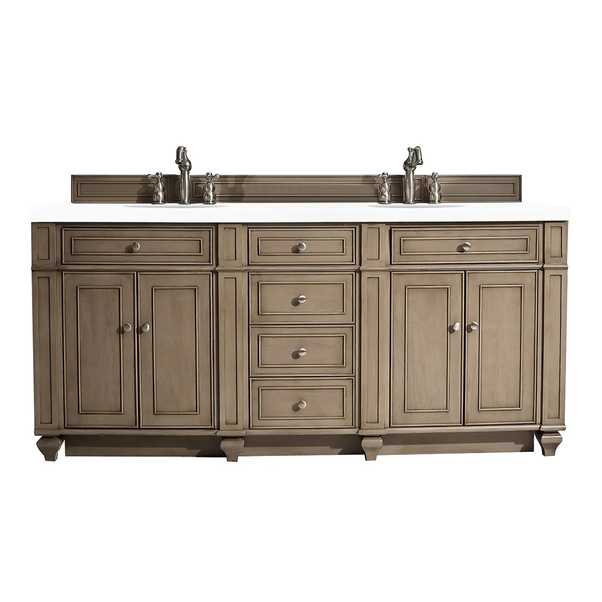 72" Bristol Double Vanity in Whitewashed Walnut-White Zeus Silestone-8" Widespread image