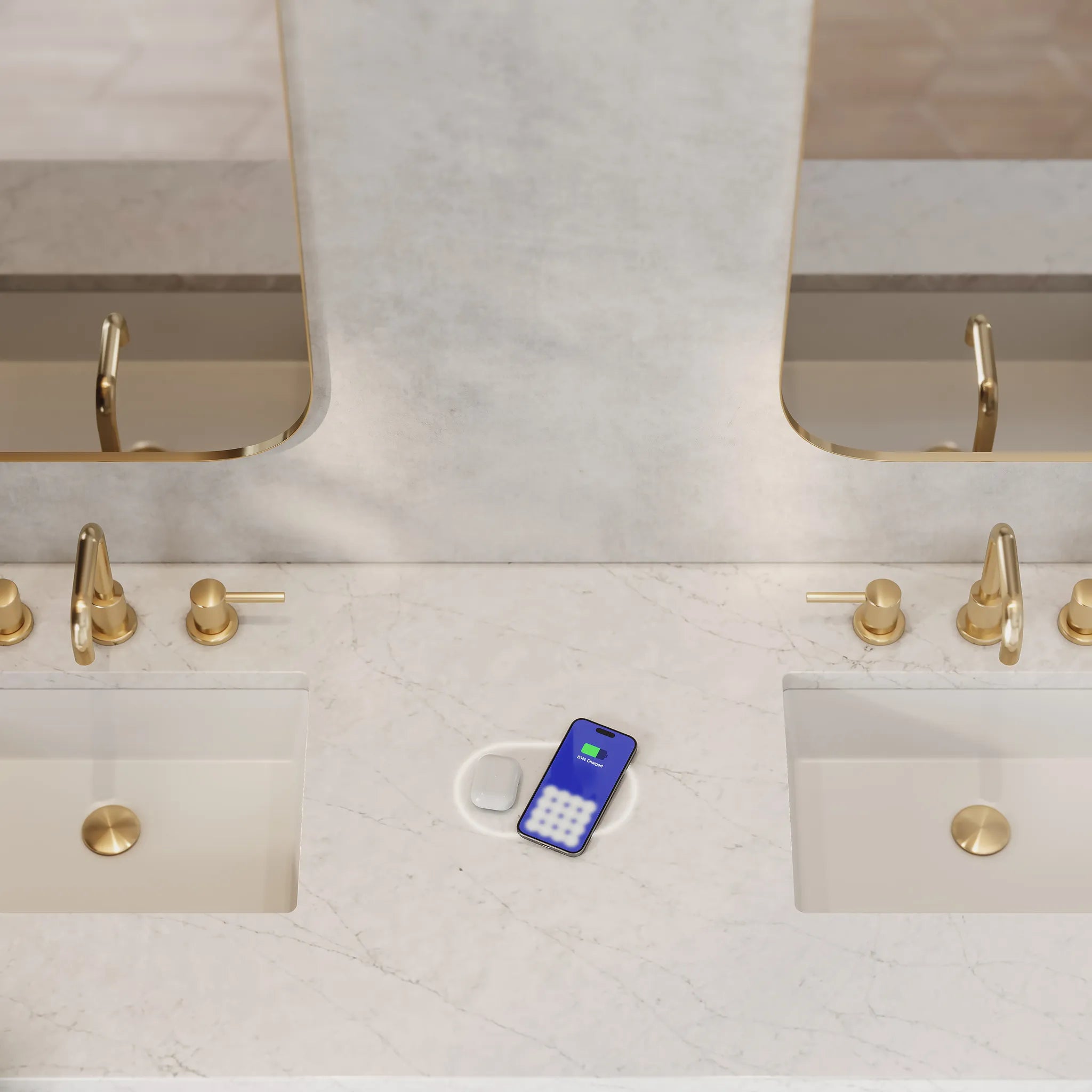 72" Bristol Double Vanity in Whitewashed Walnut Wireless Charger-Eternal Jasmine Pearl Silestone-8" Widespread image 1