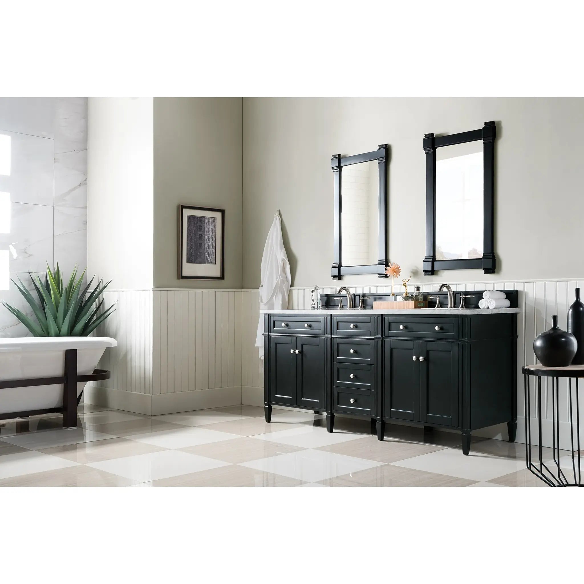 72" Brittany Double Vanity in Black Onyx-Carrara White Marble-8" Widespread image 2