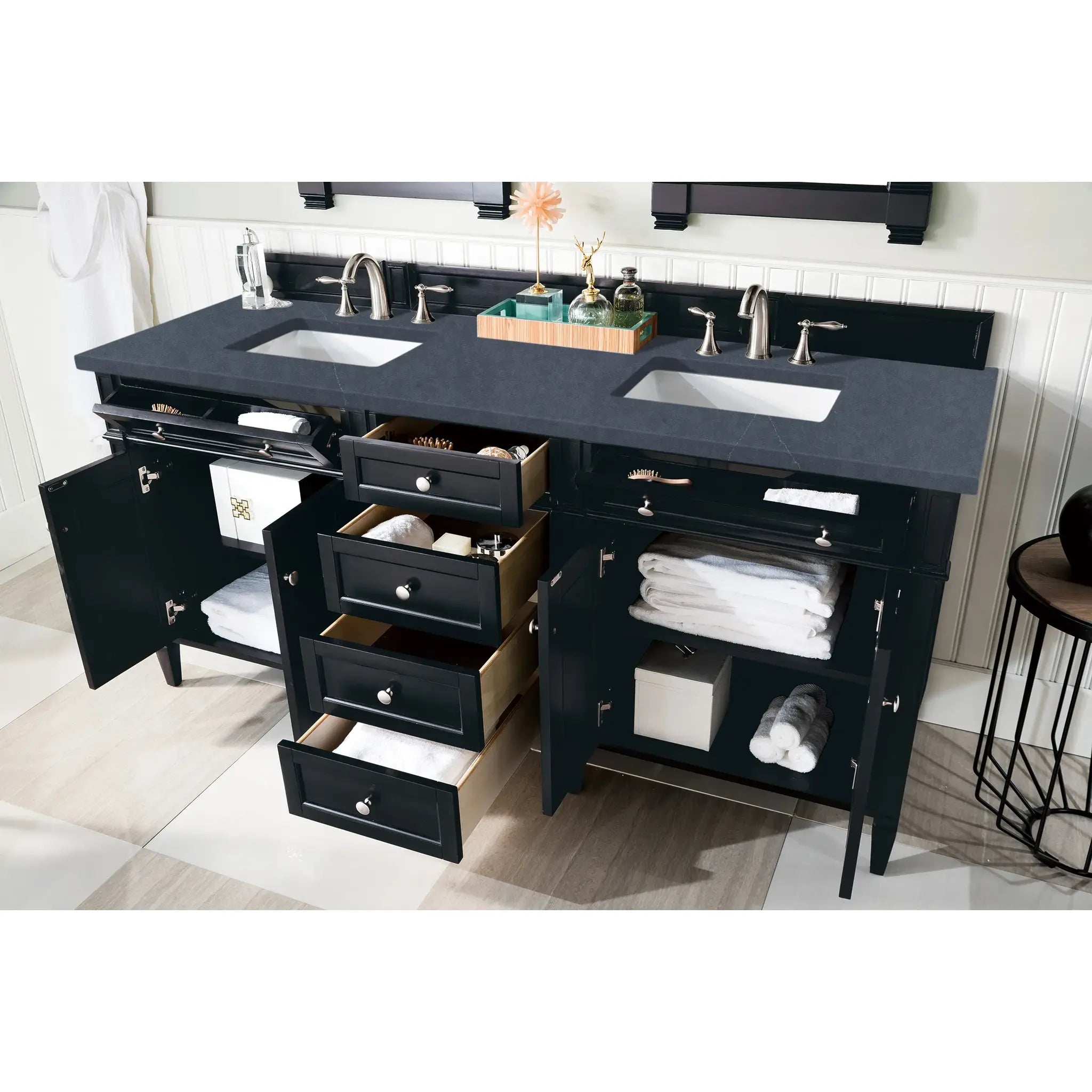 72" Brittany Double Vanity in Black Onyx-Charcoal Soapstone Silestone-8" Widespread image 3