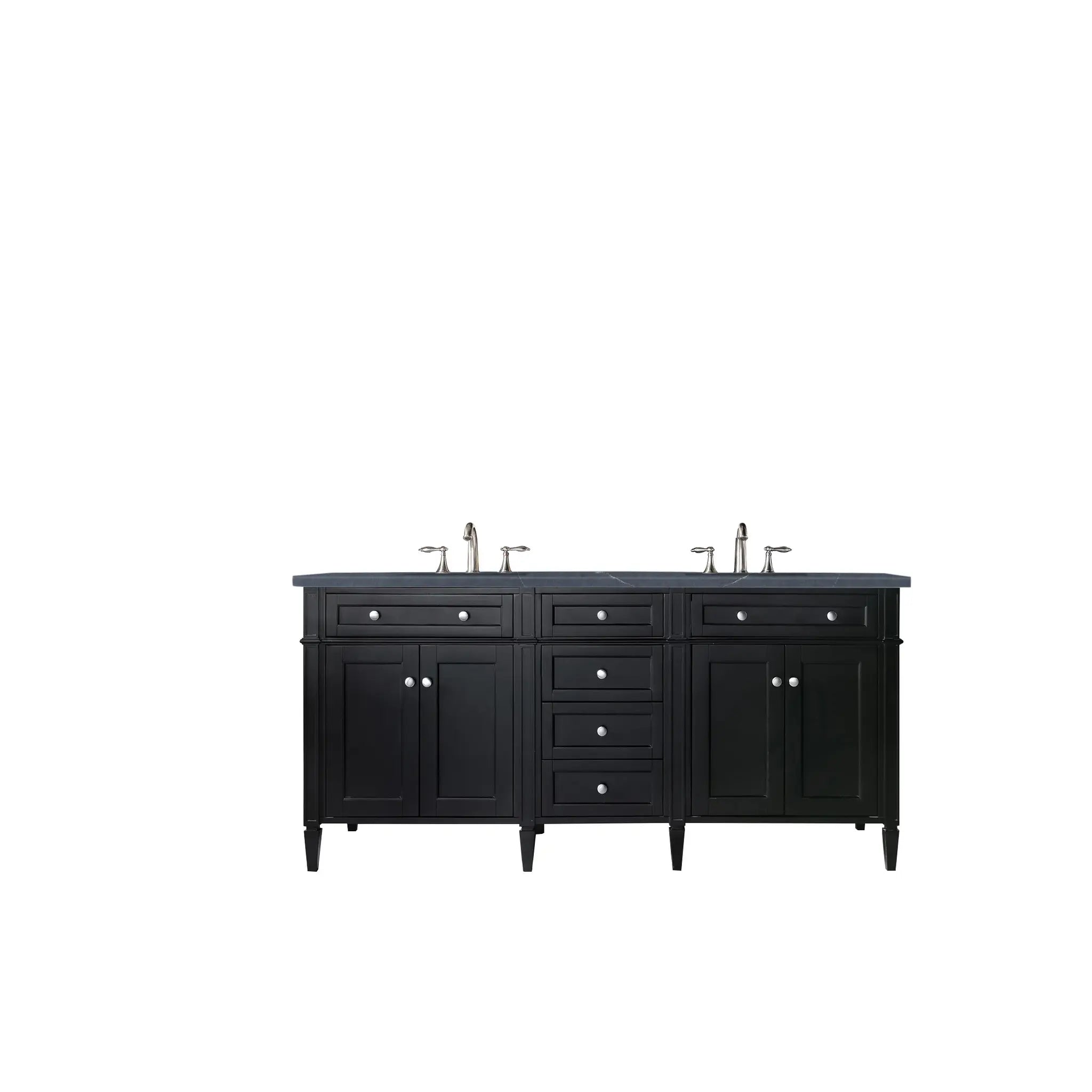 72" Brittany Double Vanity in Black Onyx-Charcoal Soapstone Silestone-8" Widespread image