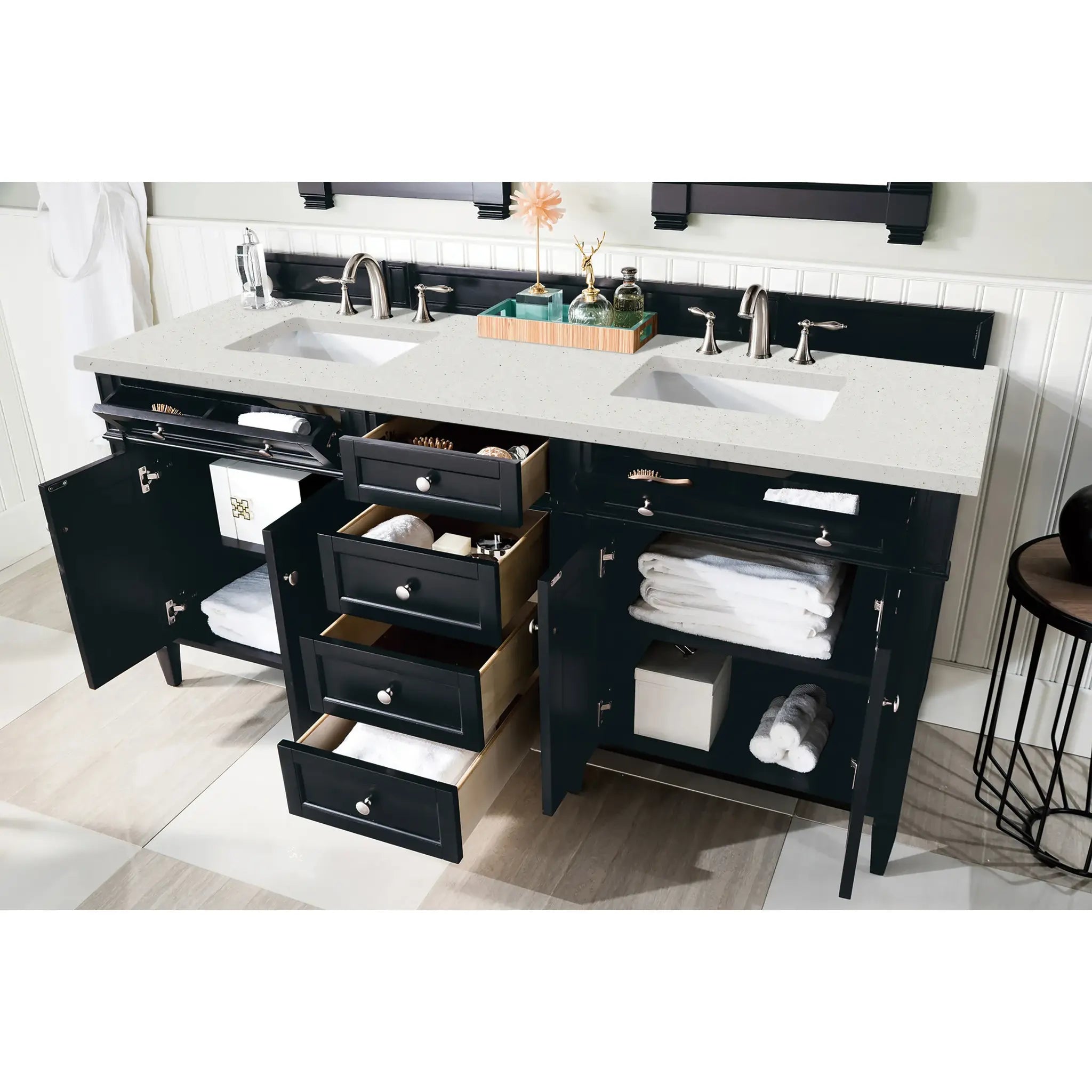 72" Brittany Double Vanity in Black Onyx-Lime Delight Silestone-8" Widespread image 3