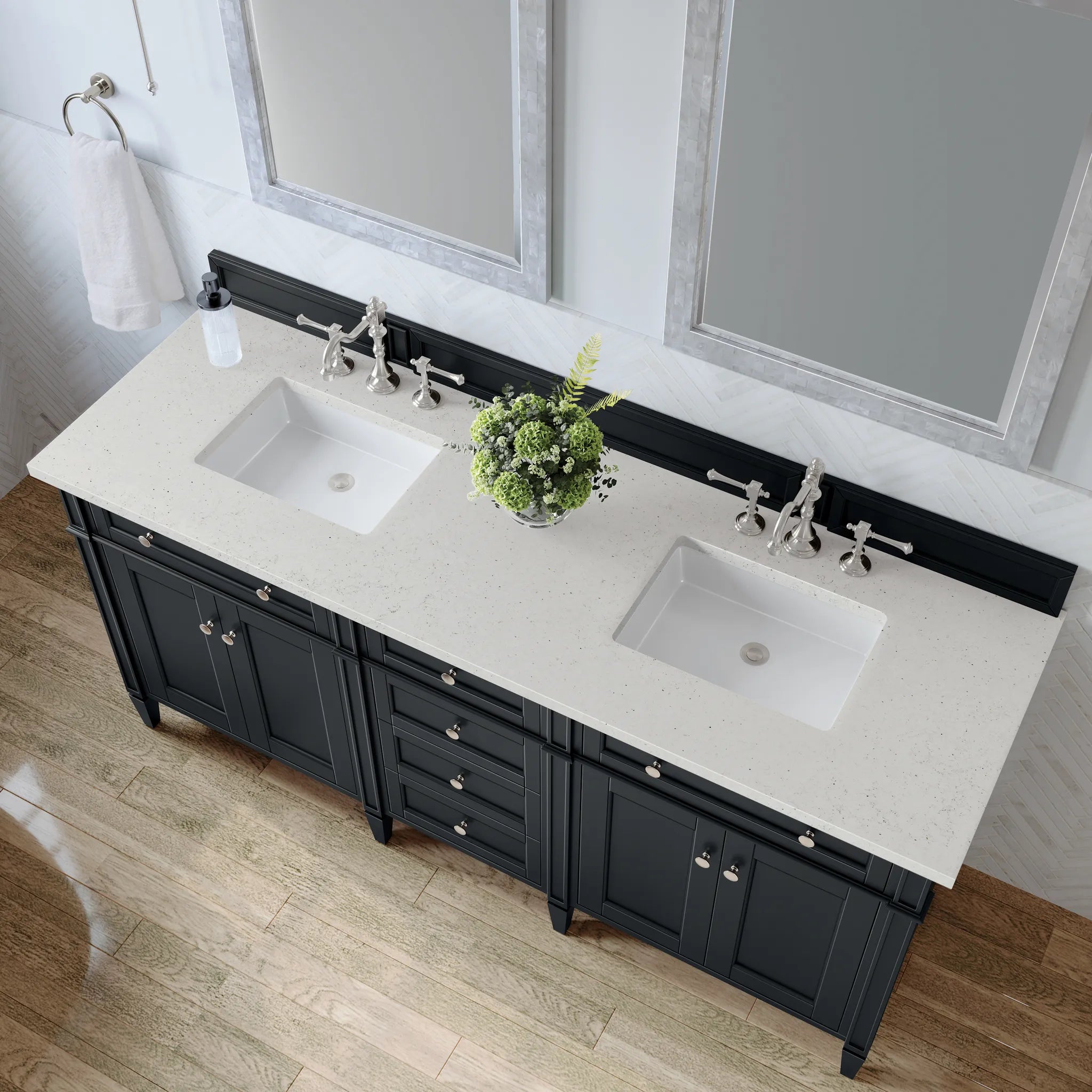 72" Brittany Double Vanity in Black Onyx-Lime Delight Silestone-8" Widespread image 4