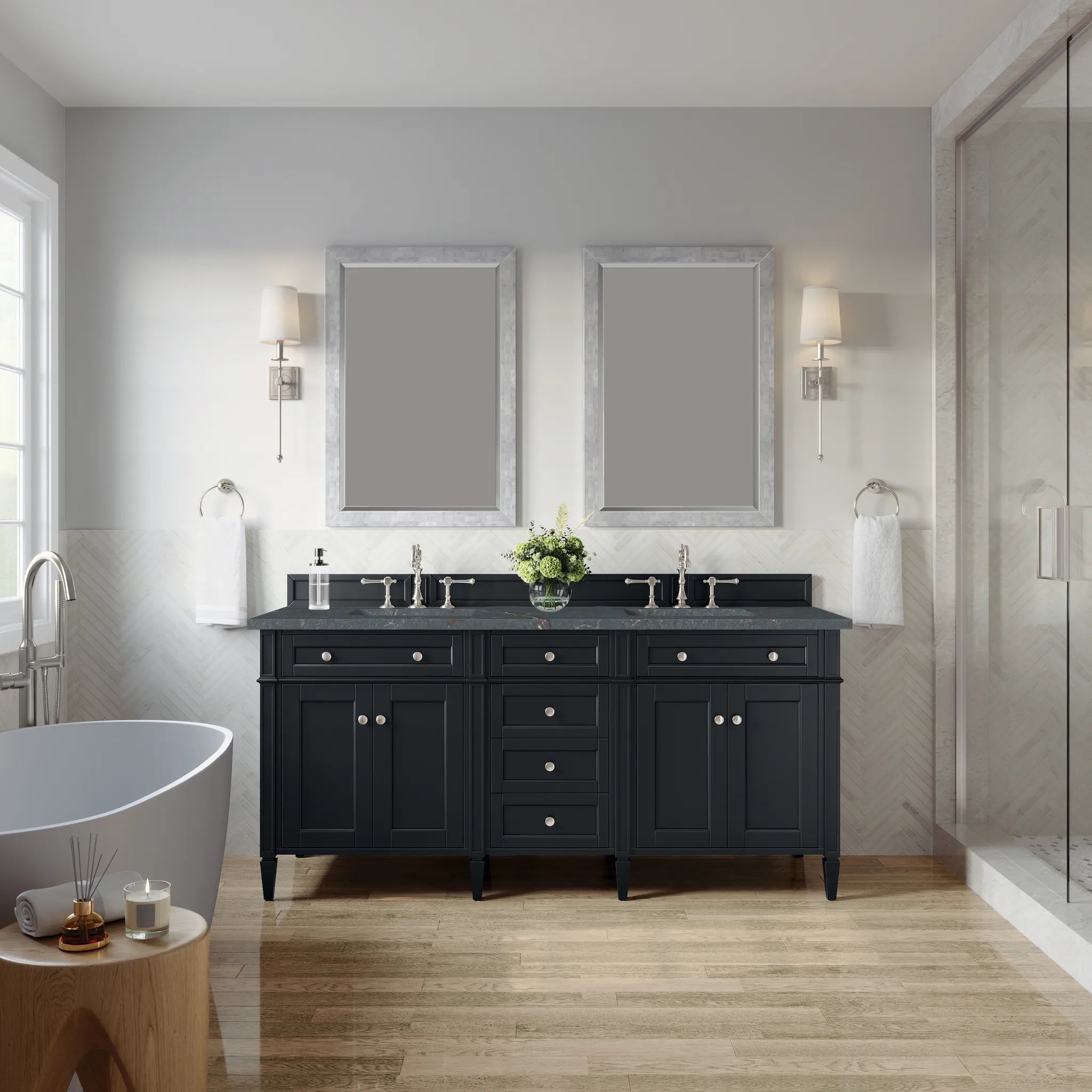 72" Brittany Double Vanity in Black Onyx-Parisien Bleu Silestone-8" Widespread image 1