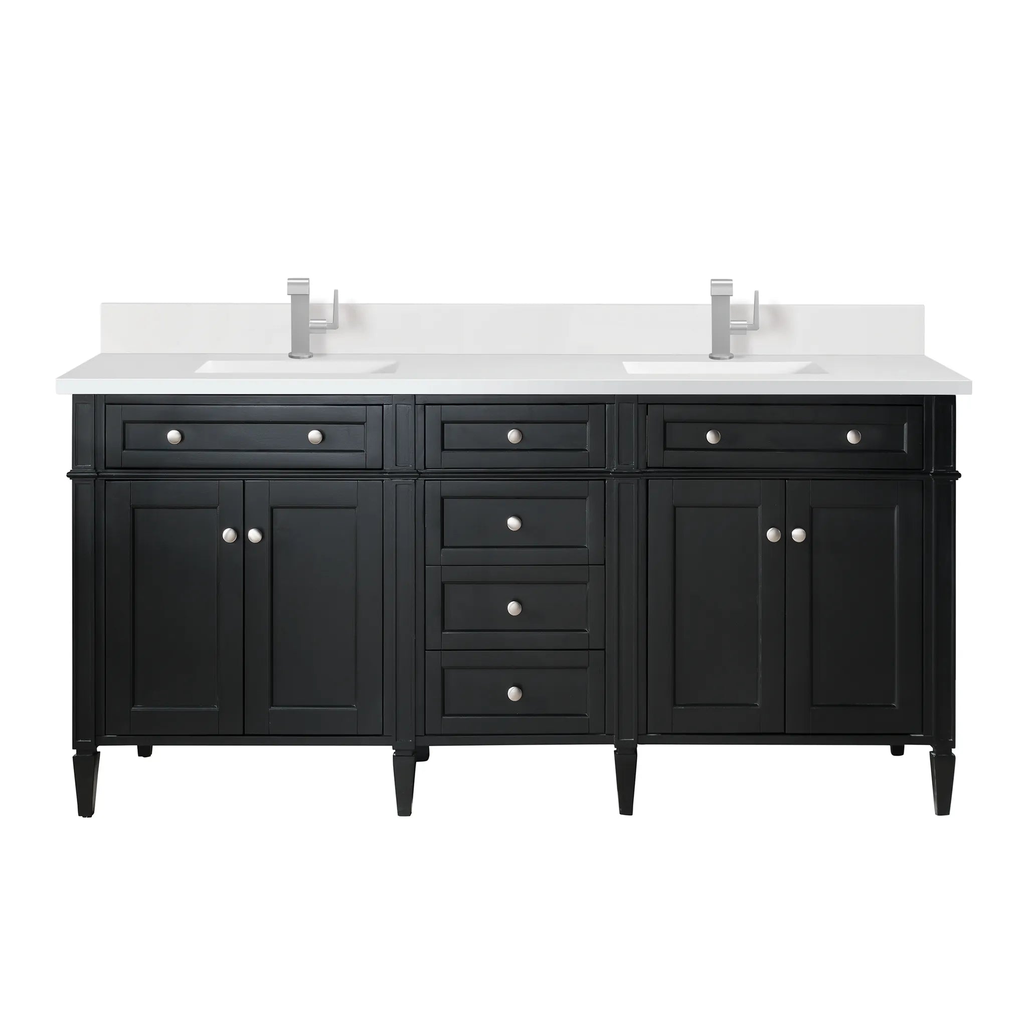 72" Brittany Double Vanity in Black Onyx-White Zeus Silestone & Backsplash-Single Hole image