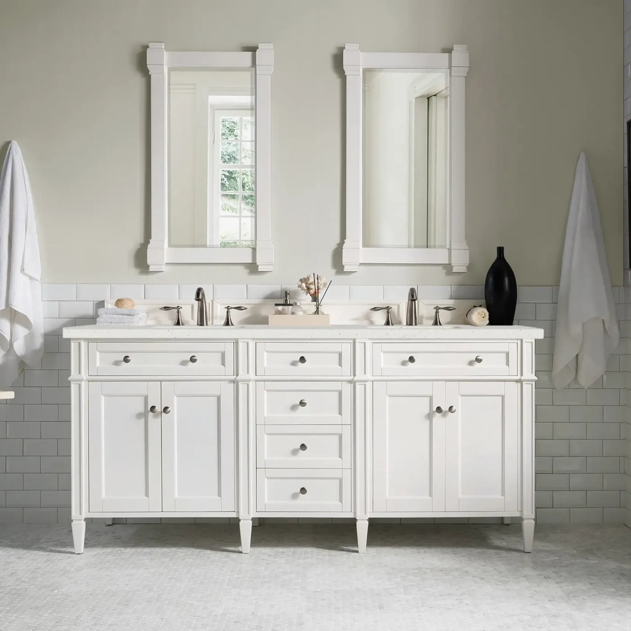 72" Brittany Double Vanity in Bright White Vanity-Lime Delight Silestone-8" Widespread image 1