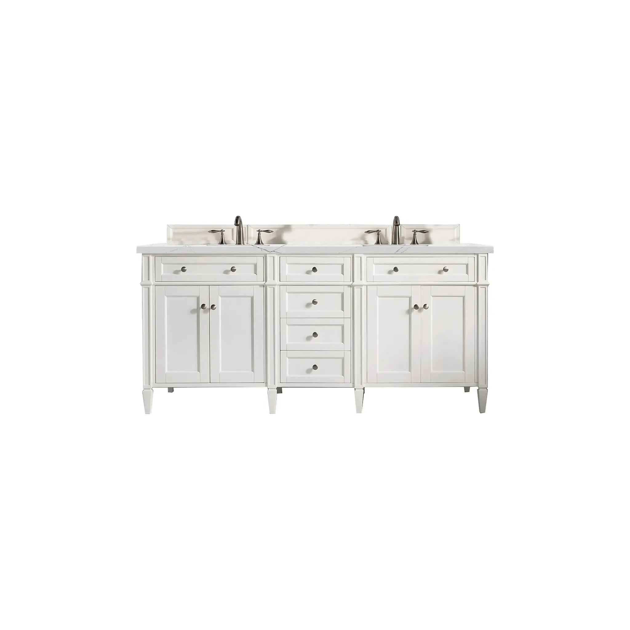 72" Brittany Double Vanity in Bright White w/FreePower Wireless Charger-Ethereal Noctis Silestone-8" Widespread image