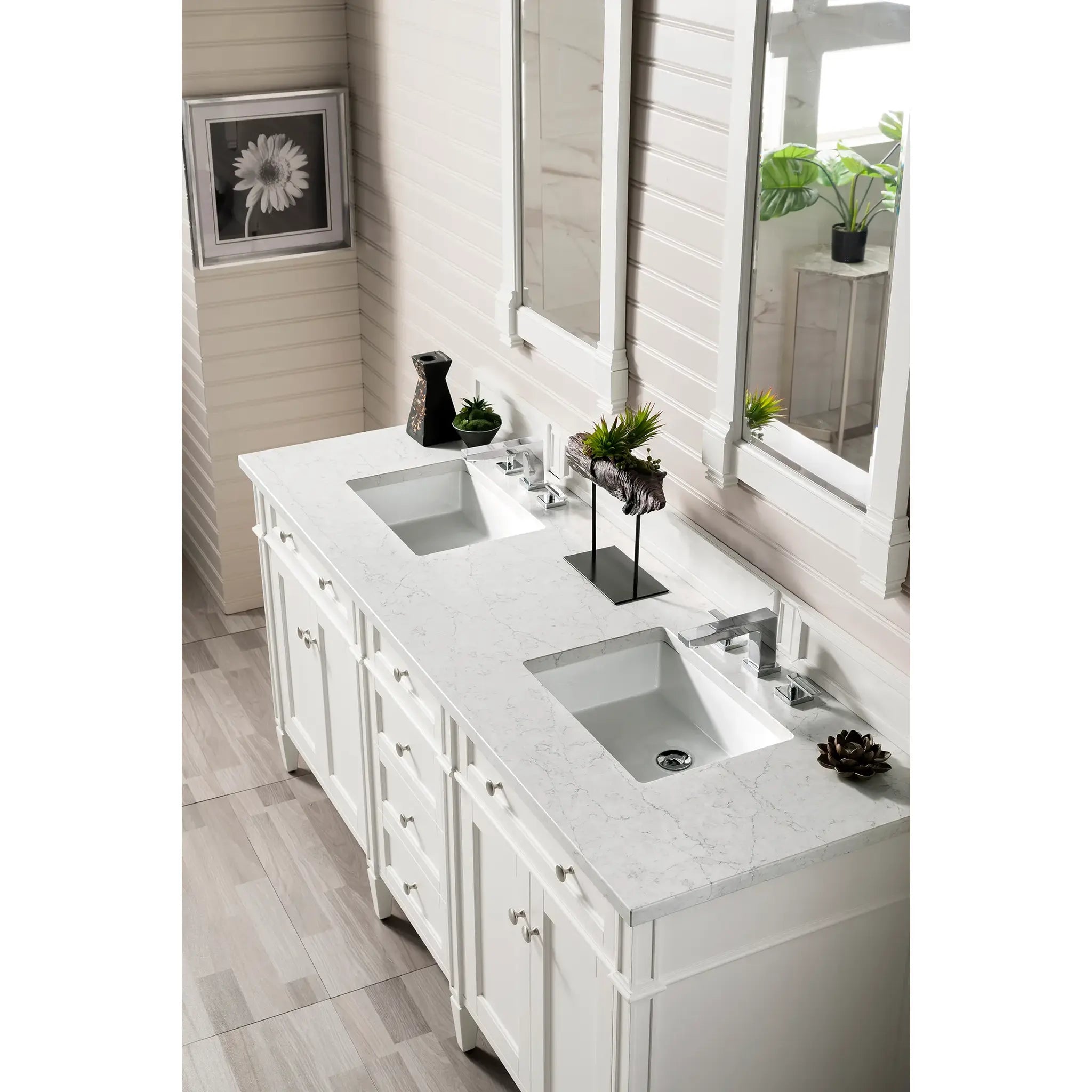 72" Brittany Double Vanity in Bright White Wireless Charger-Eternal Jasmine Pearl Silestone-8" Widespread image 5