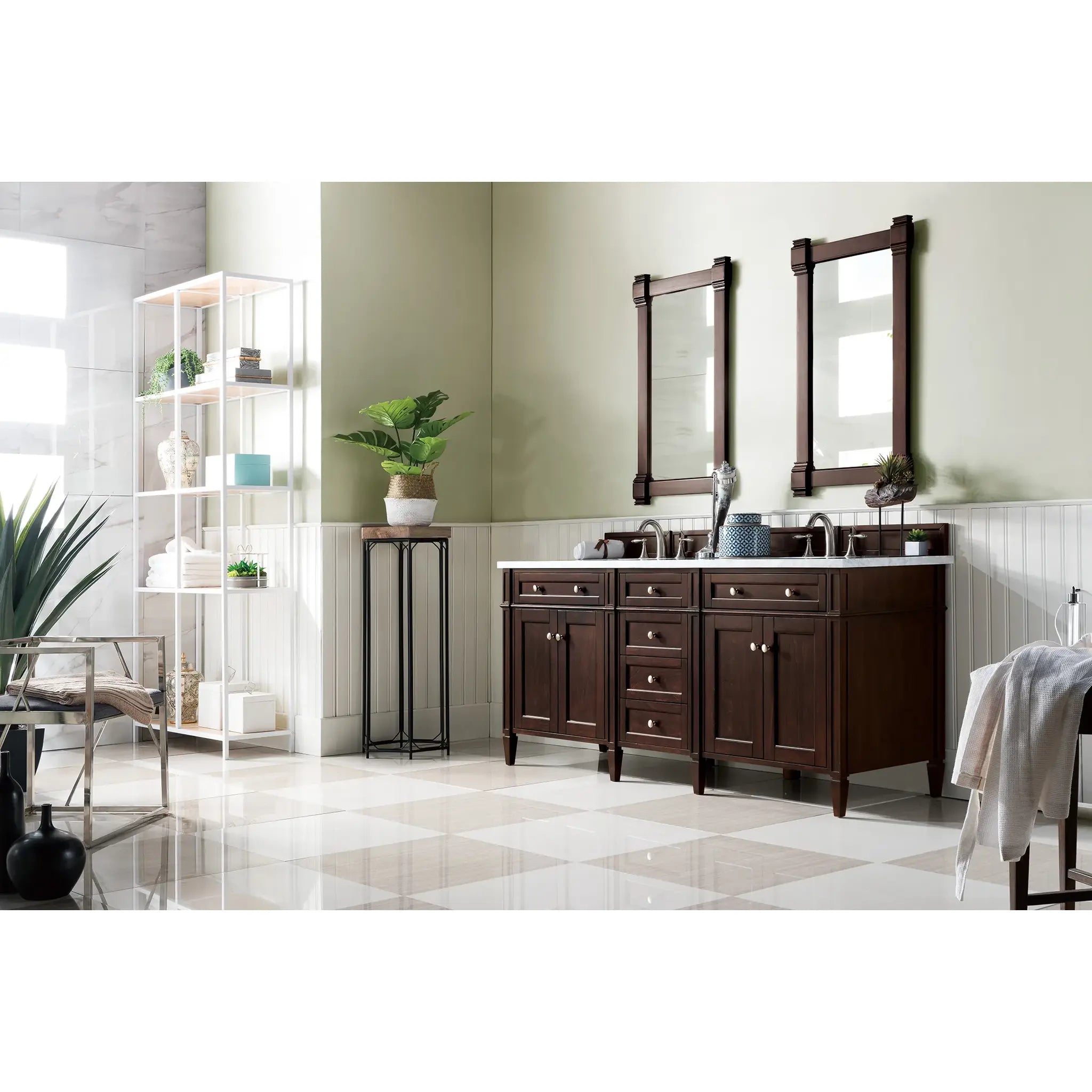 72" Brittany Double Vanity in Burnished Mahogany-Carrara White Marble-8" Widespread image 2
