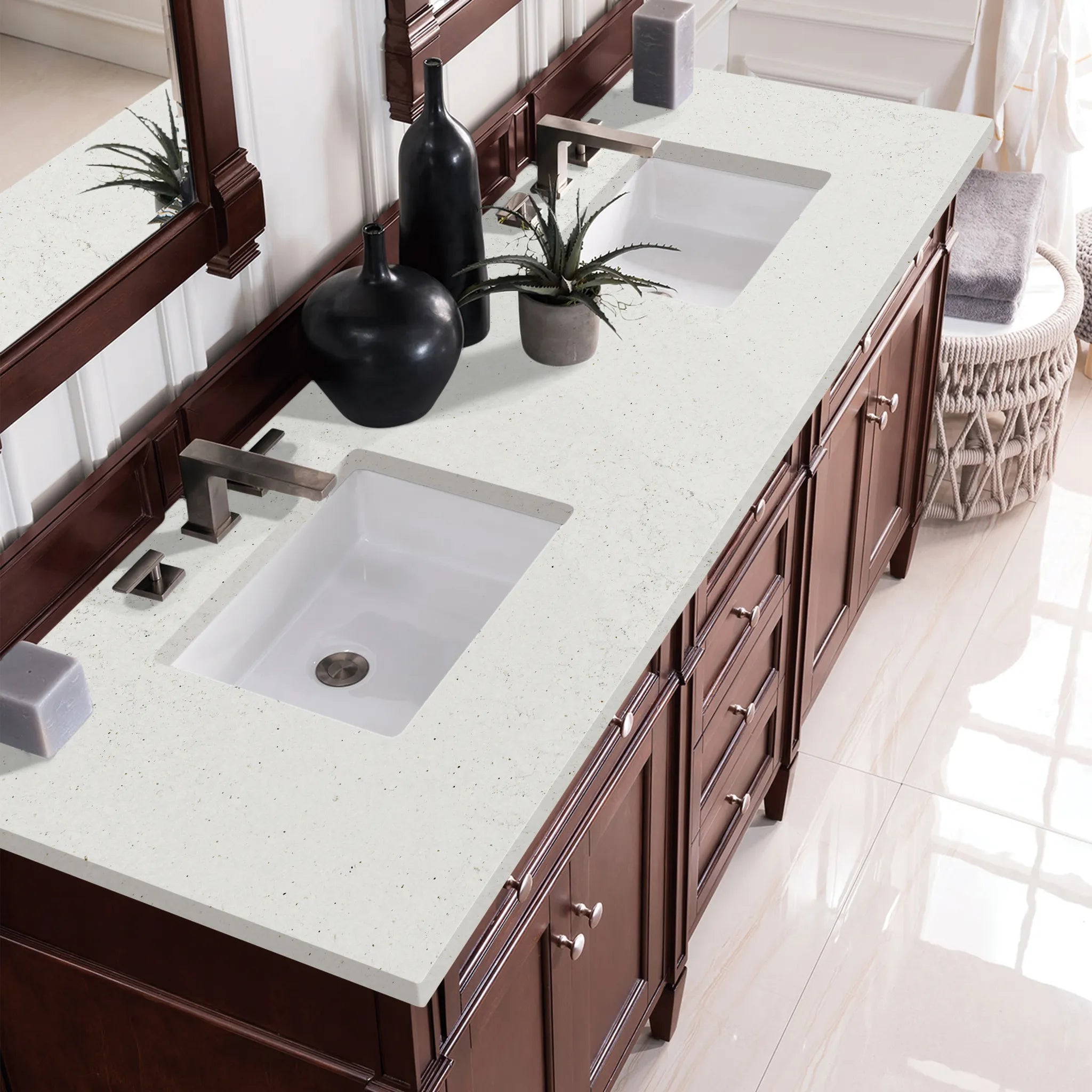 72" Brittany Double Vanity in Burnished Mahogany-Lime Delight Silestone-8" Widespread image 4