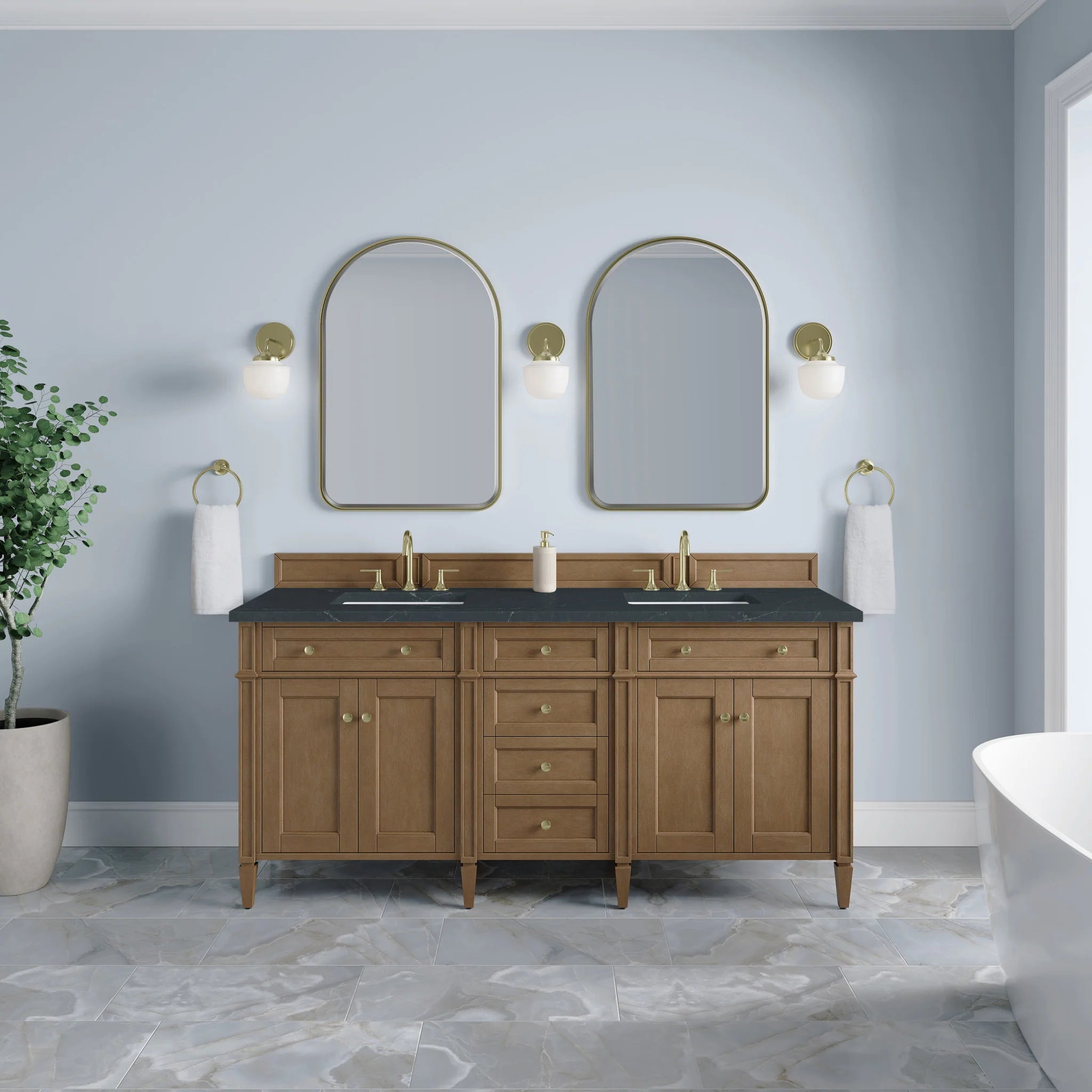 72" Brittany Double Vanity in Pecan by James Martin Vanities-Charcoal Soapstone Silestone 1
