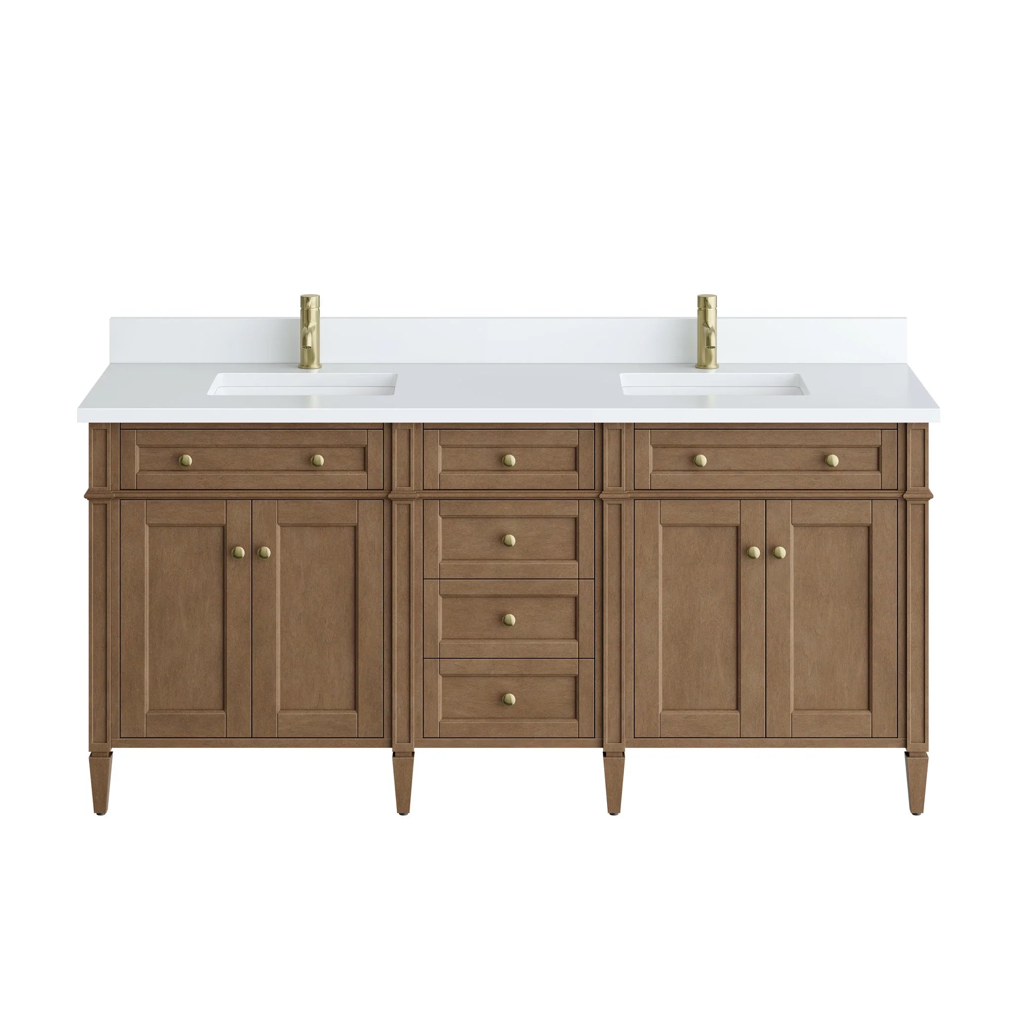 72" Brittany Double Vanity in Pecan by James Martin Vanities-White Zeus Silestone & Backsplash
