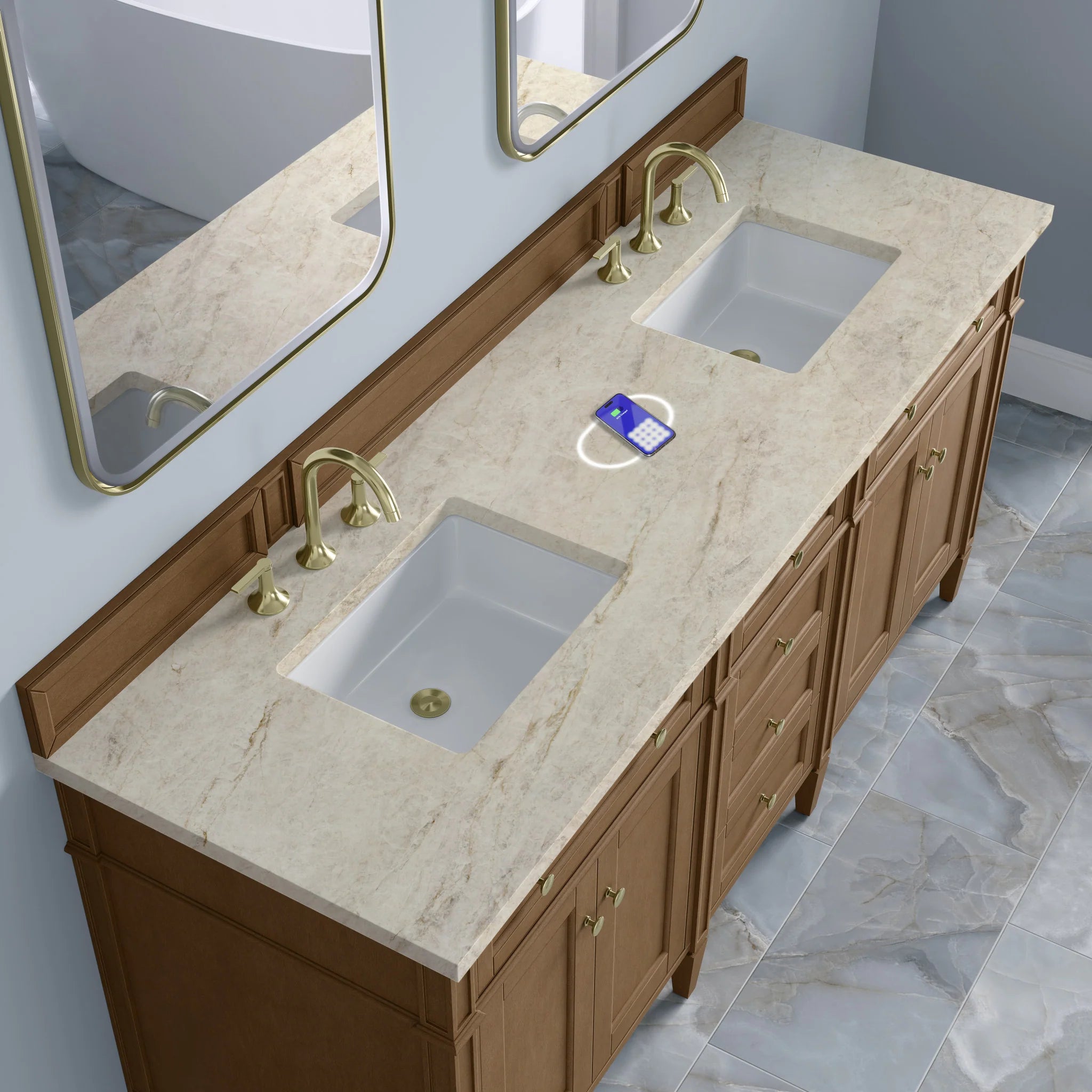 72" Brittany Double Vanity in Pecan w/FreePower Wireless Charger by James Martin Vanities-Tajnar Eclos 6