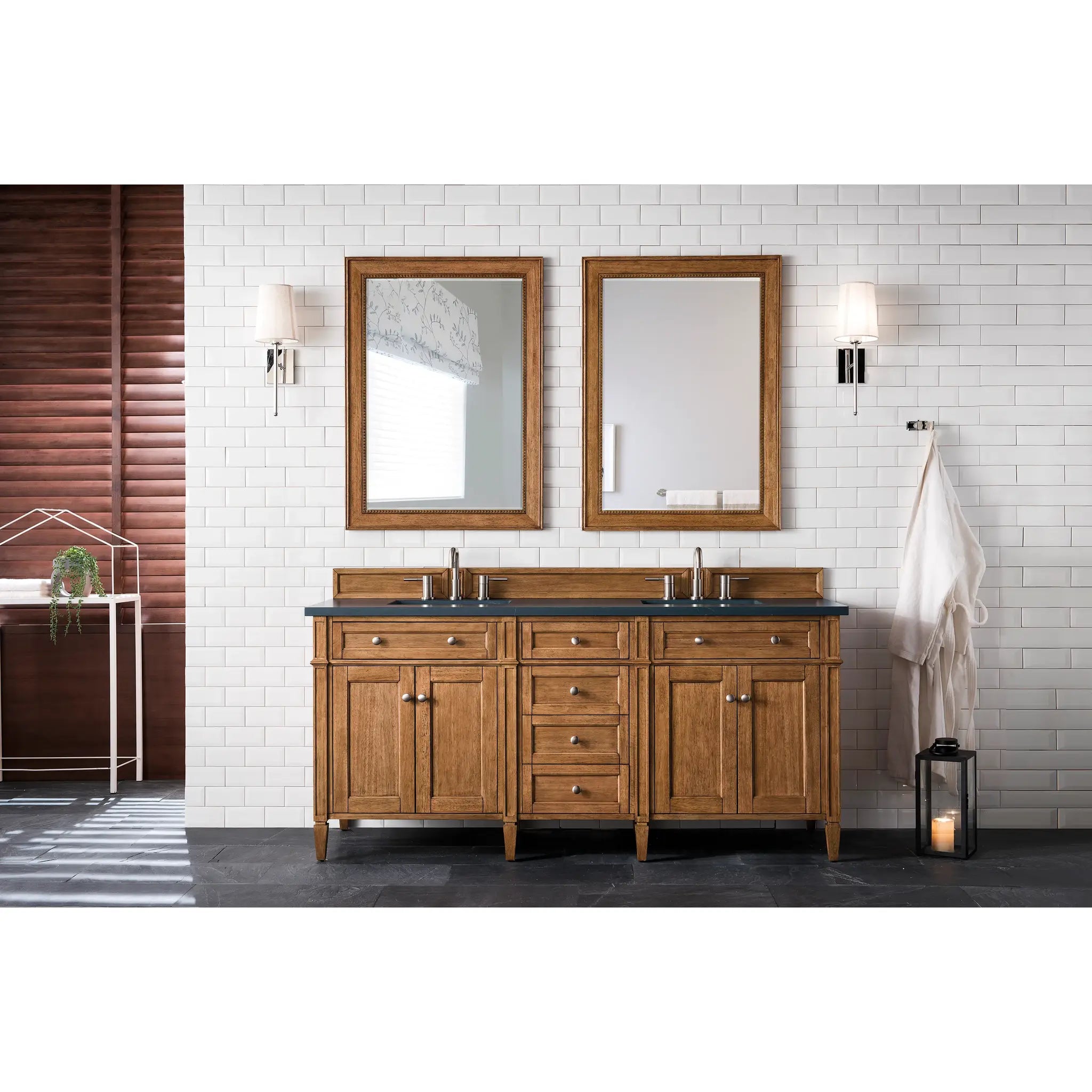 72" Brittany Double Vanity in Saddle Brown-Charcoal Soapstone Silestone-8" Widespread image 1