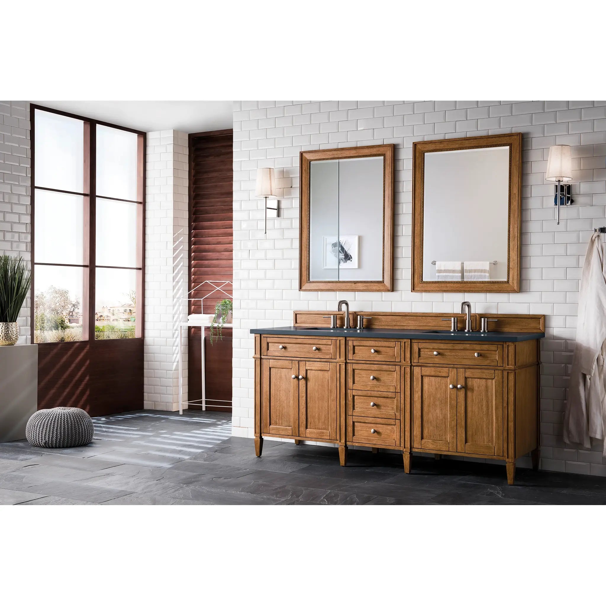72" Brittany Double Vanity in Saddle Brown-Charcoal Soapstone Silestone-8" Widespread image 2