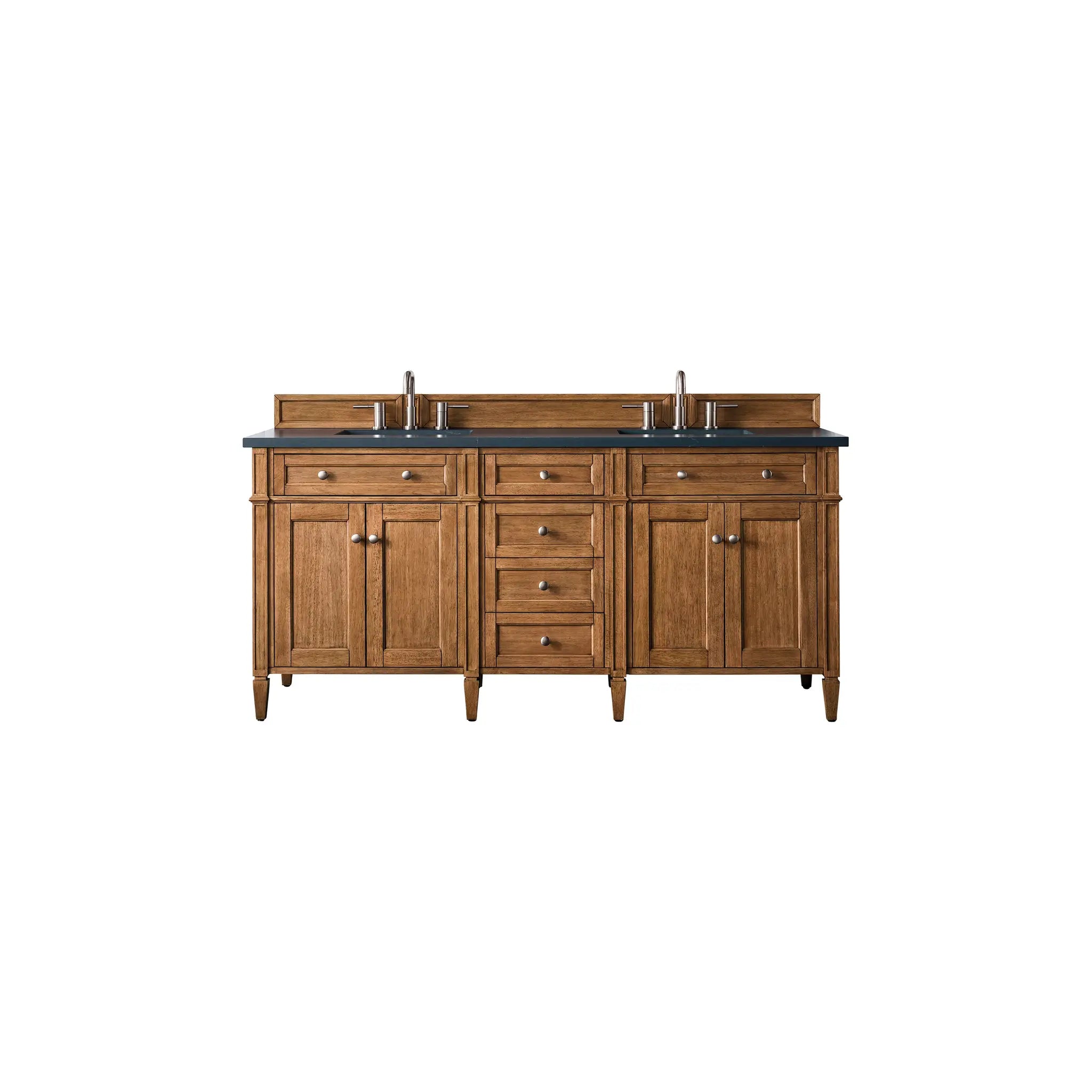 72" Brittany Double Vanity in Saddle Brown-Charcoal Soapstone Silestone-8" Widespread image