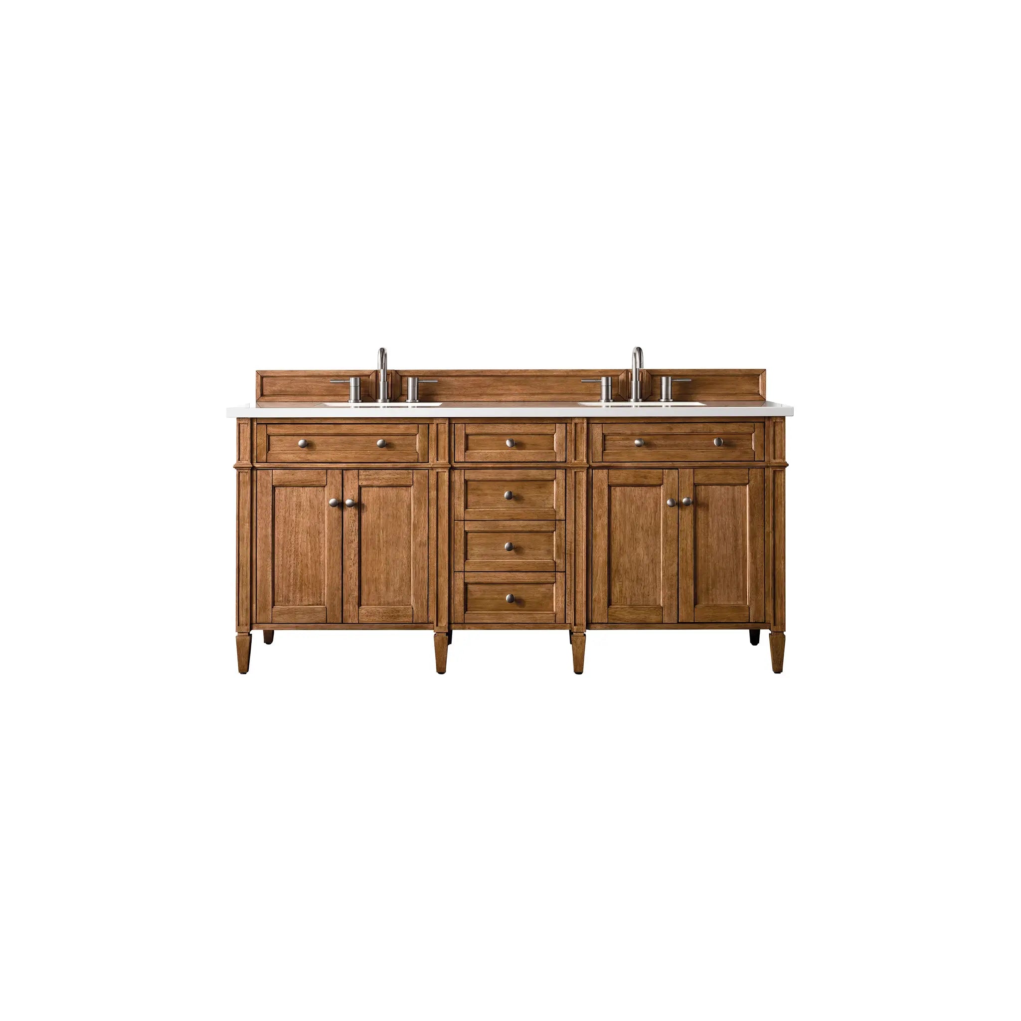 72" Brittany Double Vanity in Saddle Brown-White Zeus Silestone-8" Widespread image