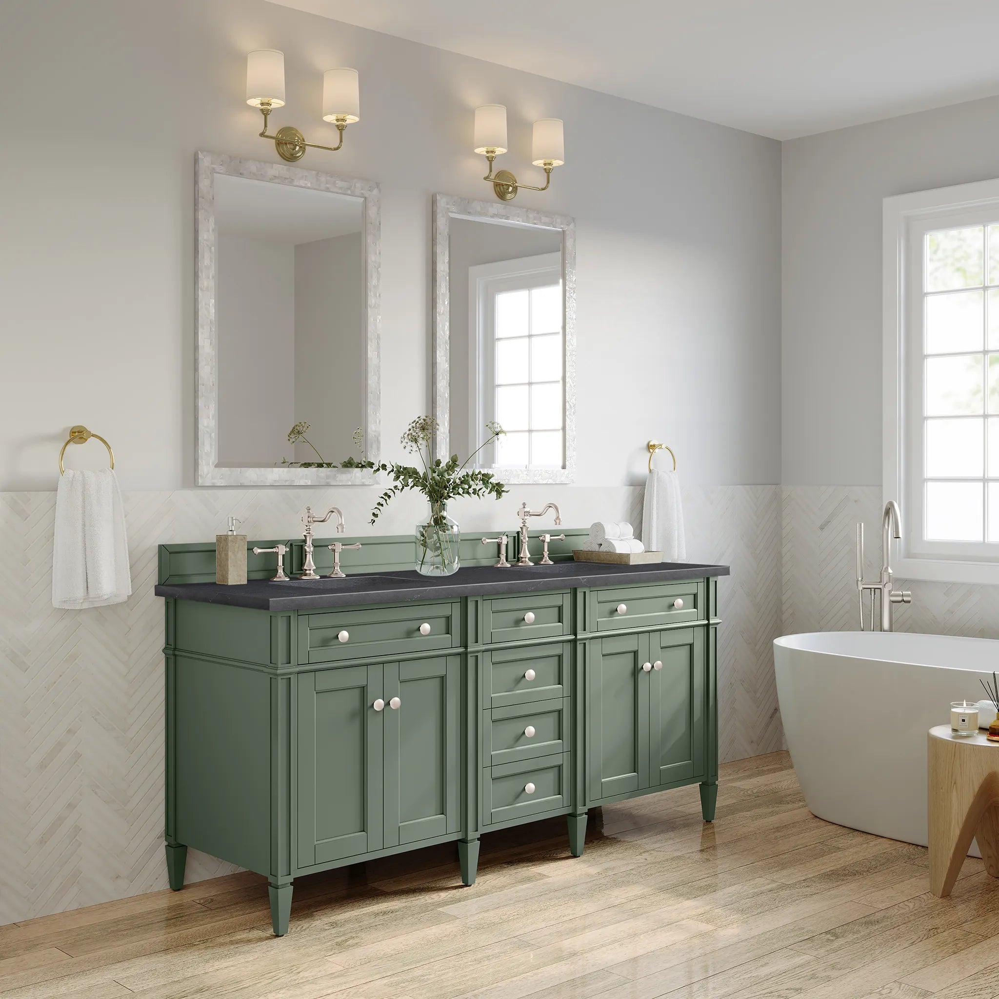 72" Brittany Double Vanity in Smokey Celadon-Charcoal Soapstone Silestone-8" Widespread image 3