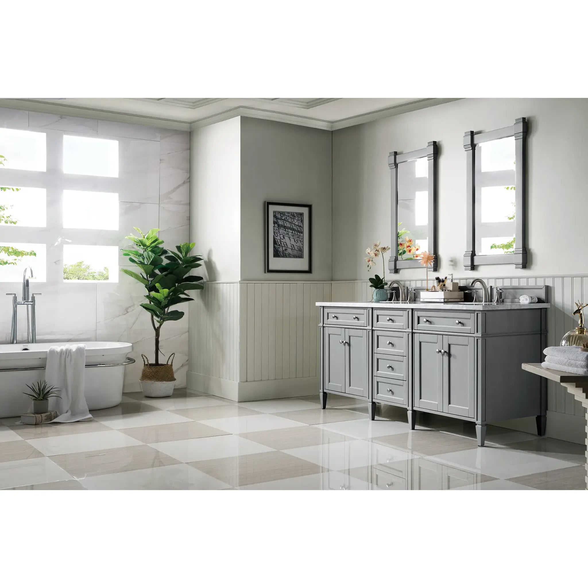 72" Brittany Double Vanity in Urban Gray-Carrara White Marble-8" Widespread image 2