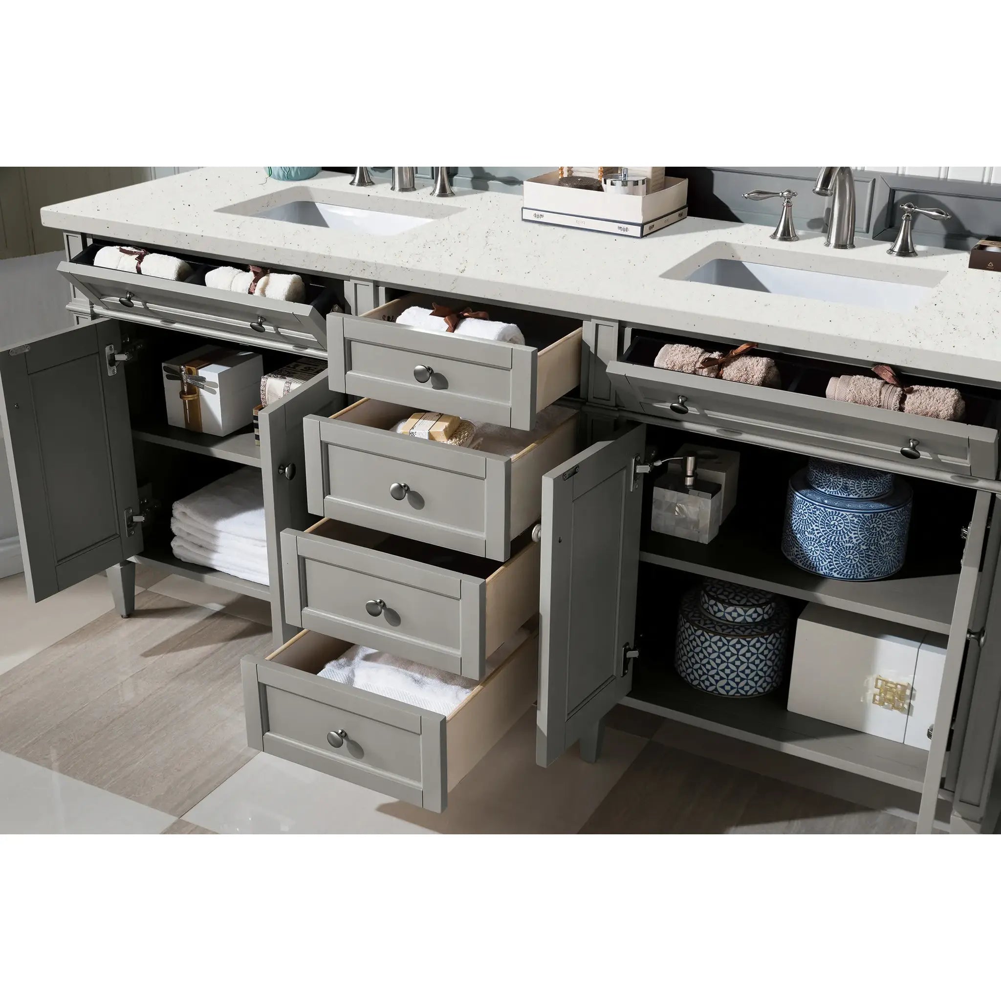 72" Brittany Double Vanity in Urban Gray-Lime Delight Silestone-8" Widespread image 3