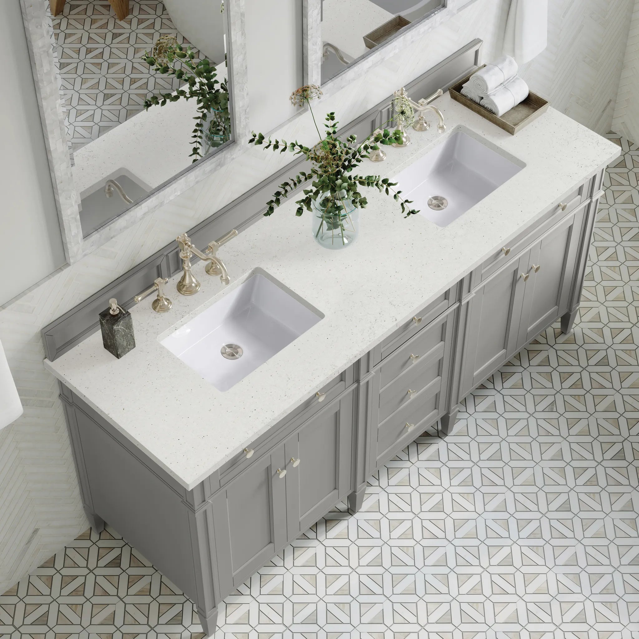 72" Brittany Double Vanity in Urban Gray-Lime Delight Silestone-8" Widespread image 4