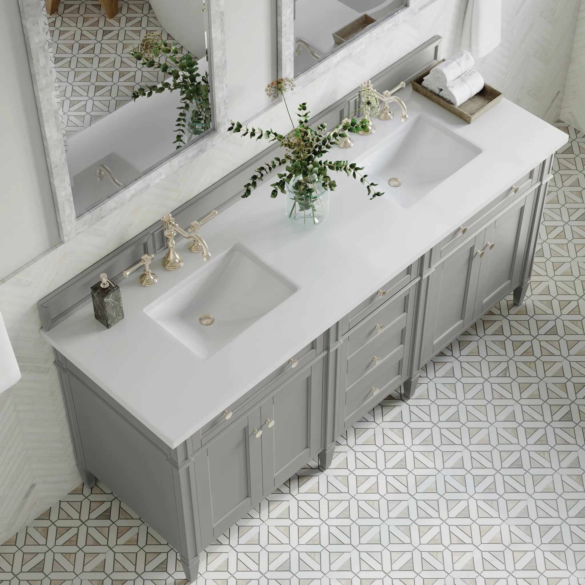 72" Brittany Double Vanity in Urban Gray-White Zeus Silestone-8" Widespread image 2