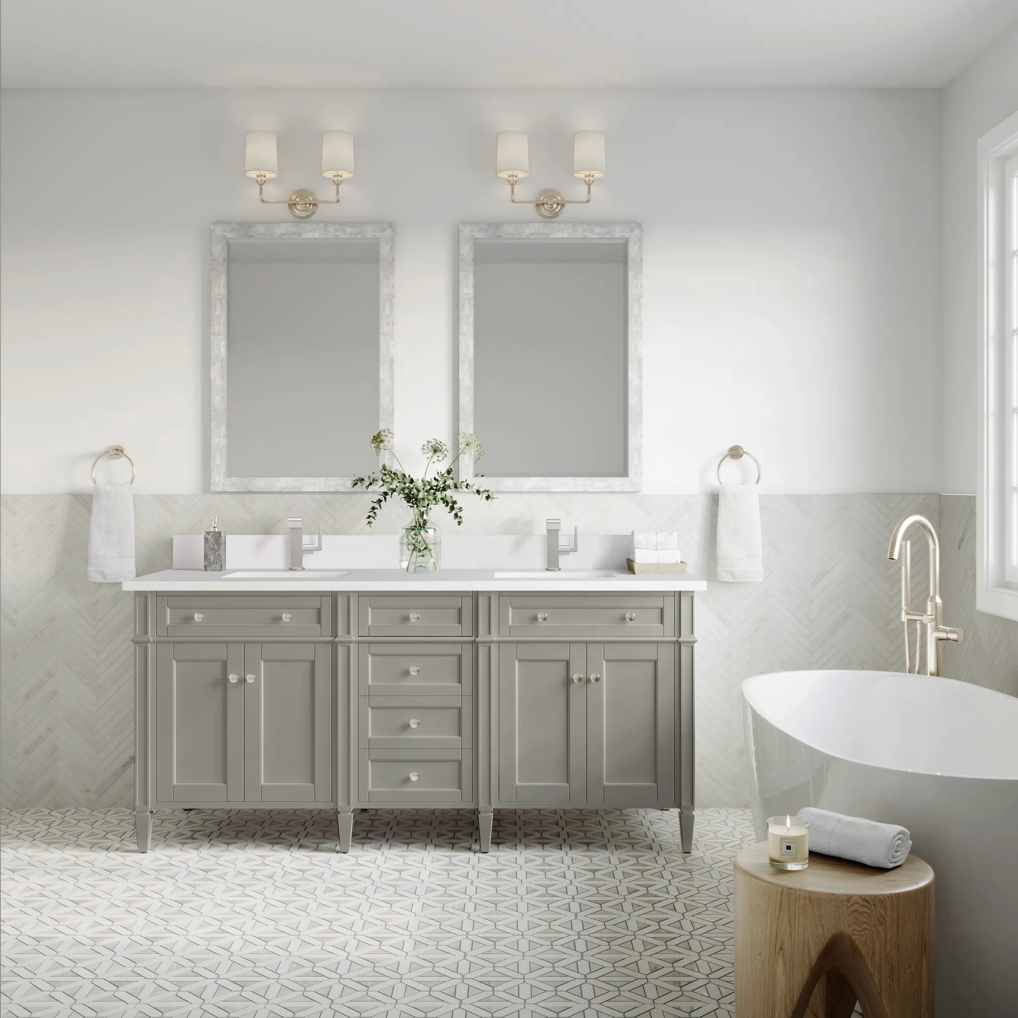 72" Brittany Double Vanity in Urban Gray-White Zeus Silestone & Backsplash-Single Hole image 1