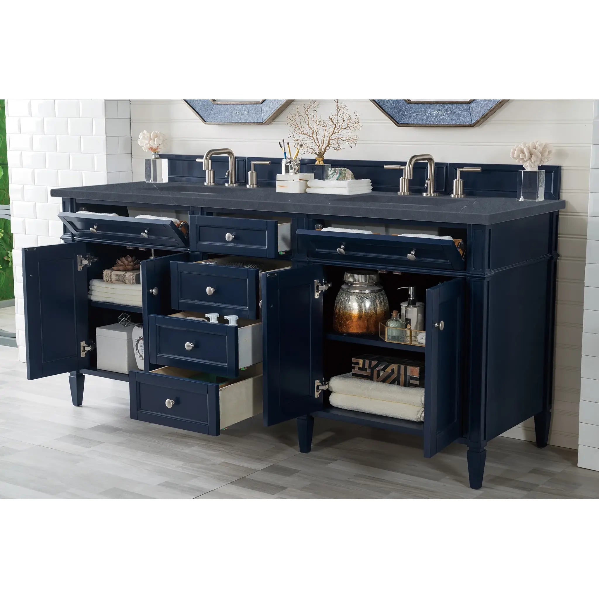 72" Brittany Double Vanity in Victory Blue-Charcoal Soapstone Silestone-8" Widespread image 3