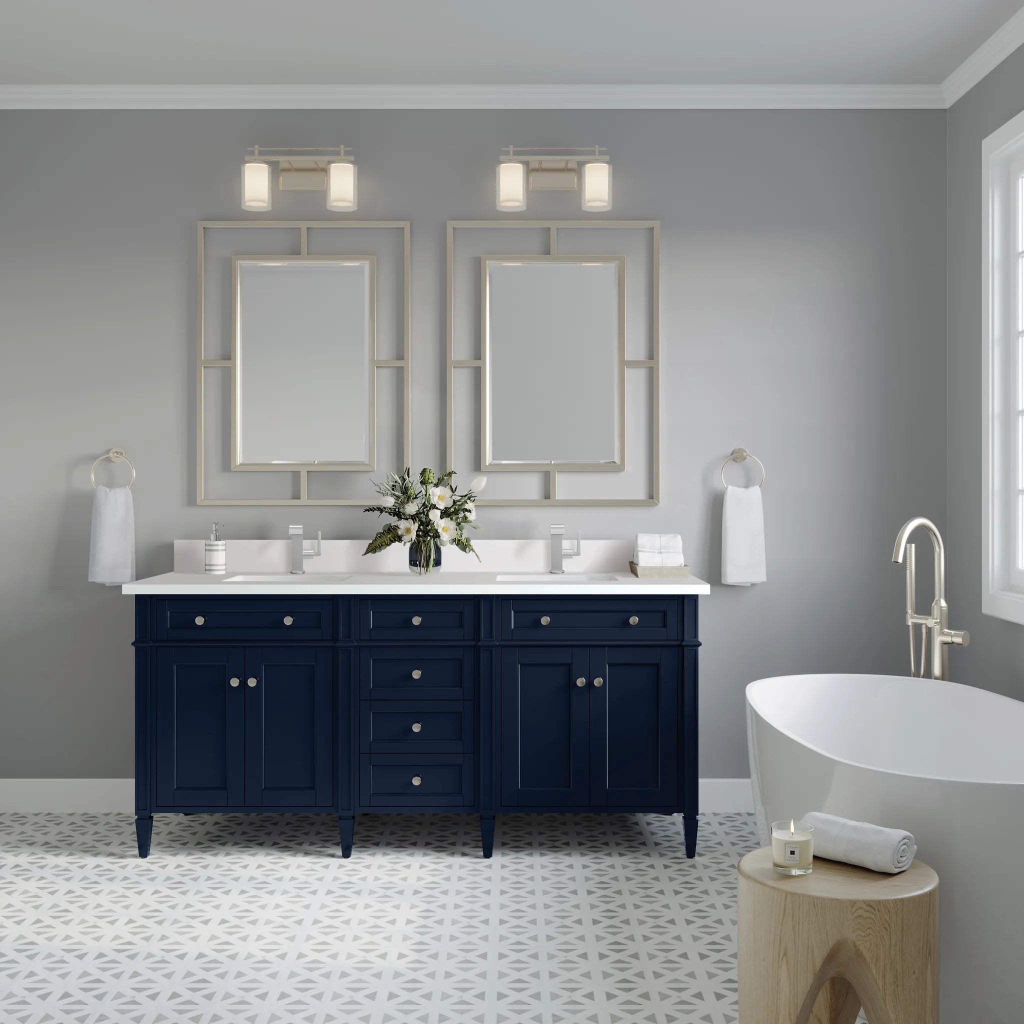 72" Brittany Double Vanity in Victory Blue-White Zeus Silestone & Backsplash-Single Hole image 1