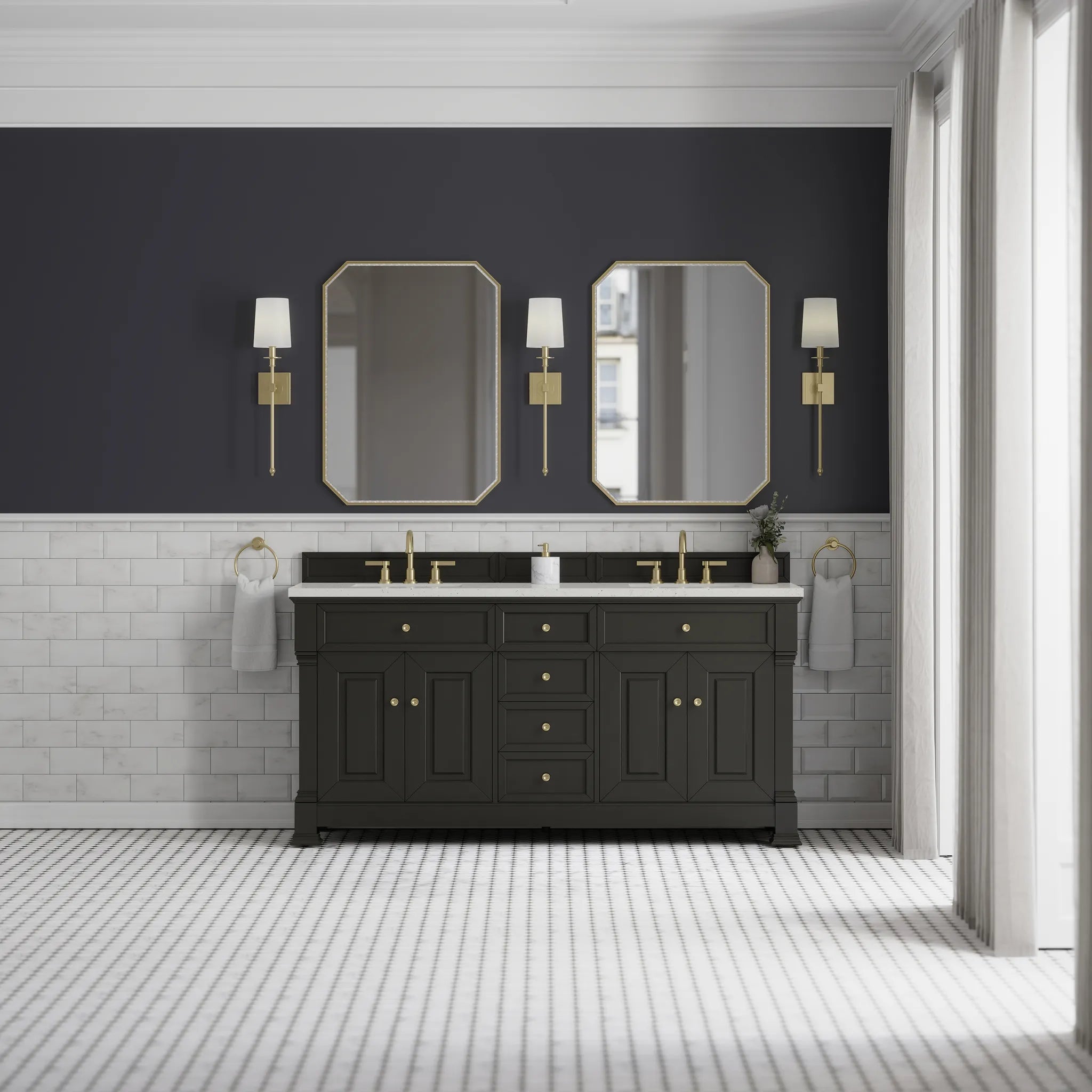72" Brookfield Double Vanity in Black Onyx-Lime Delight Silestone-8" Widespread image 2