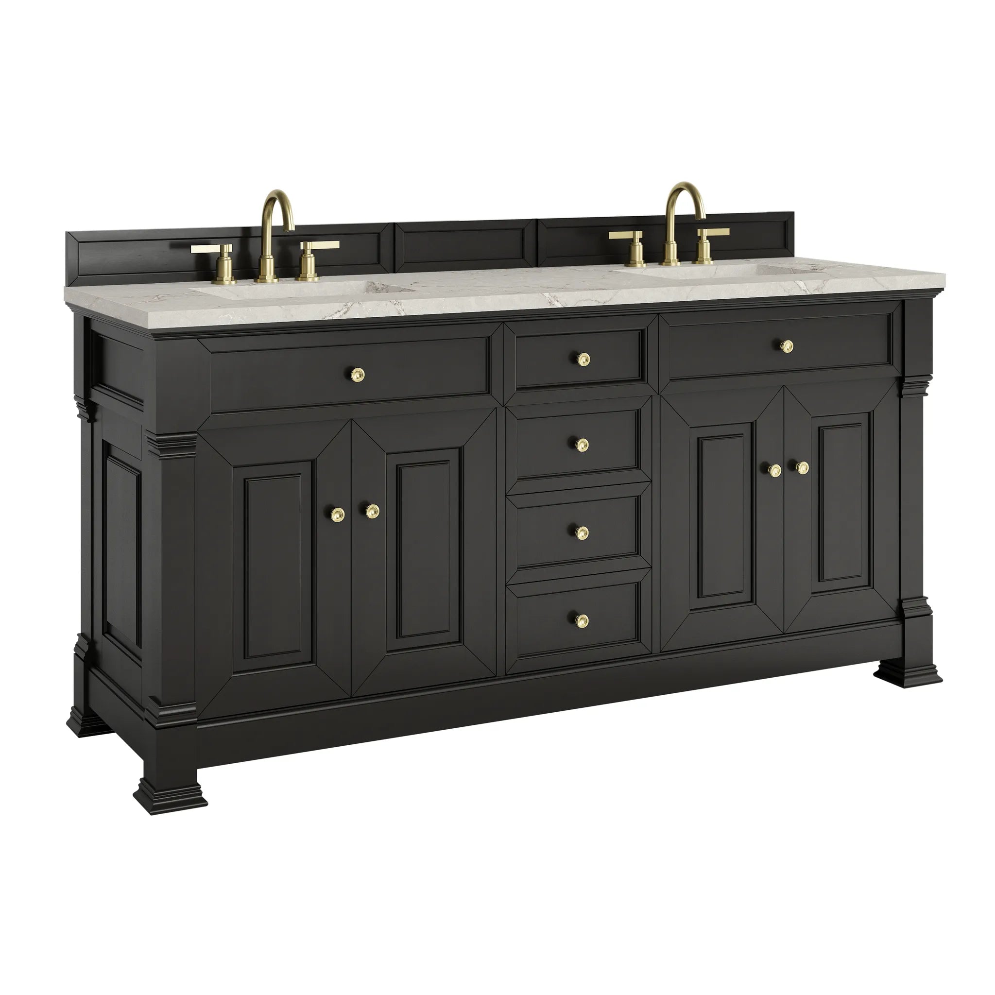 72" Brookfield Double Vanity in Black Onyx-Victorian Silver Silestone-8" Widespread image 9