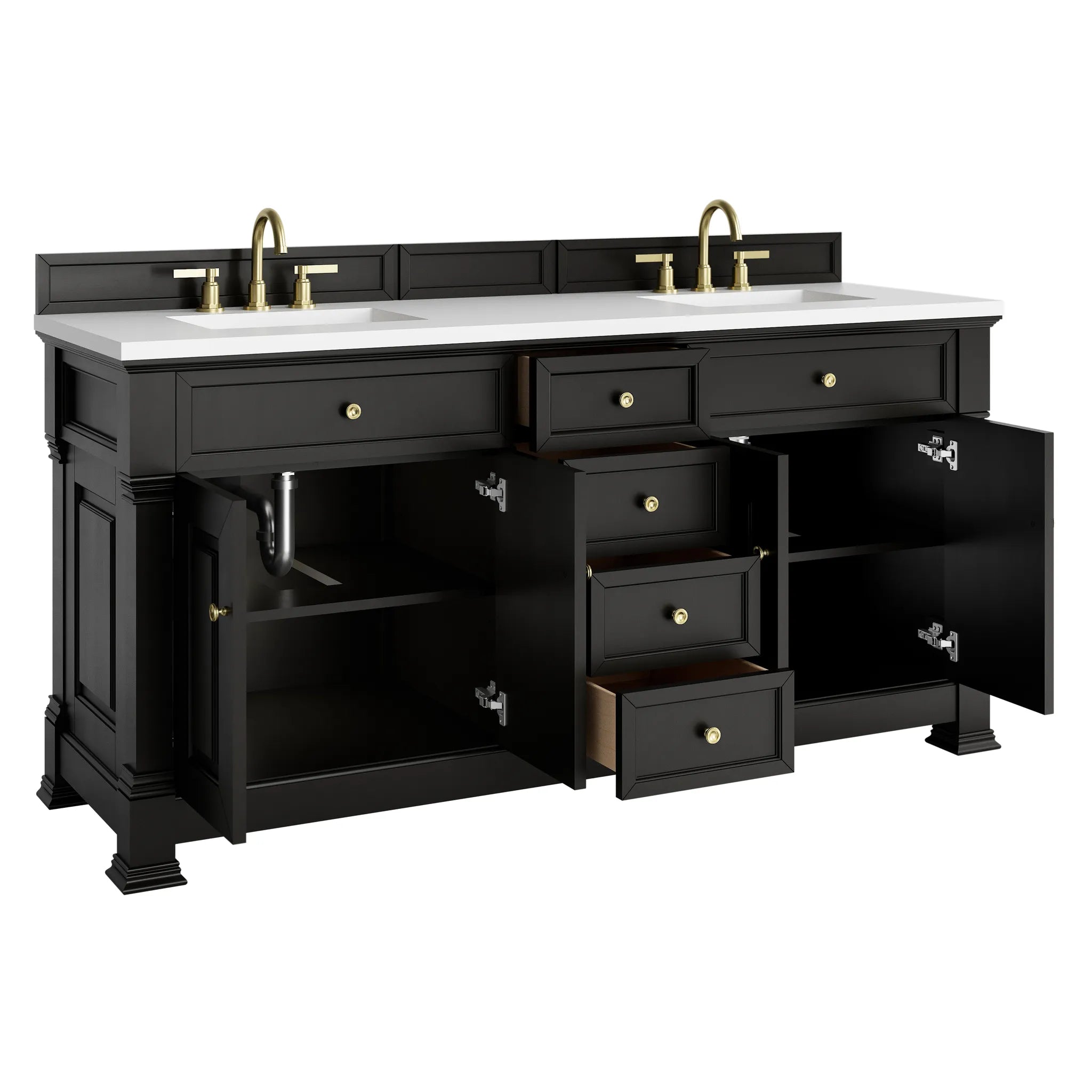 72" Brookfield Double Vanity in Black Onyx-White Zeus Silestone-8" Widespread image 7