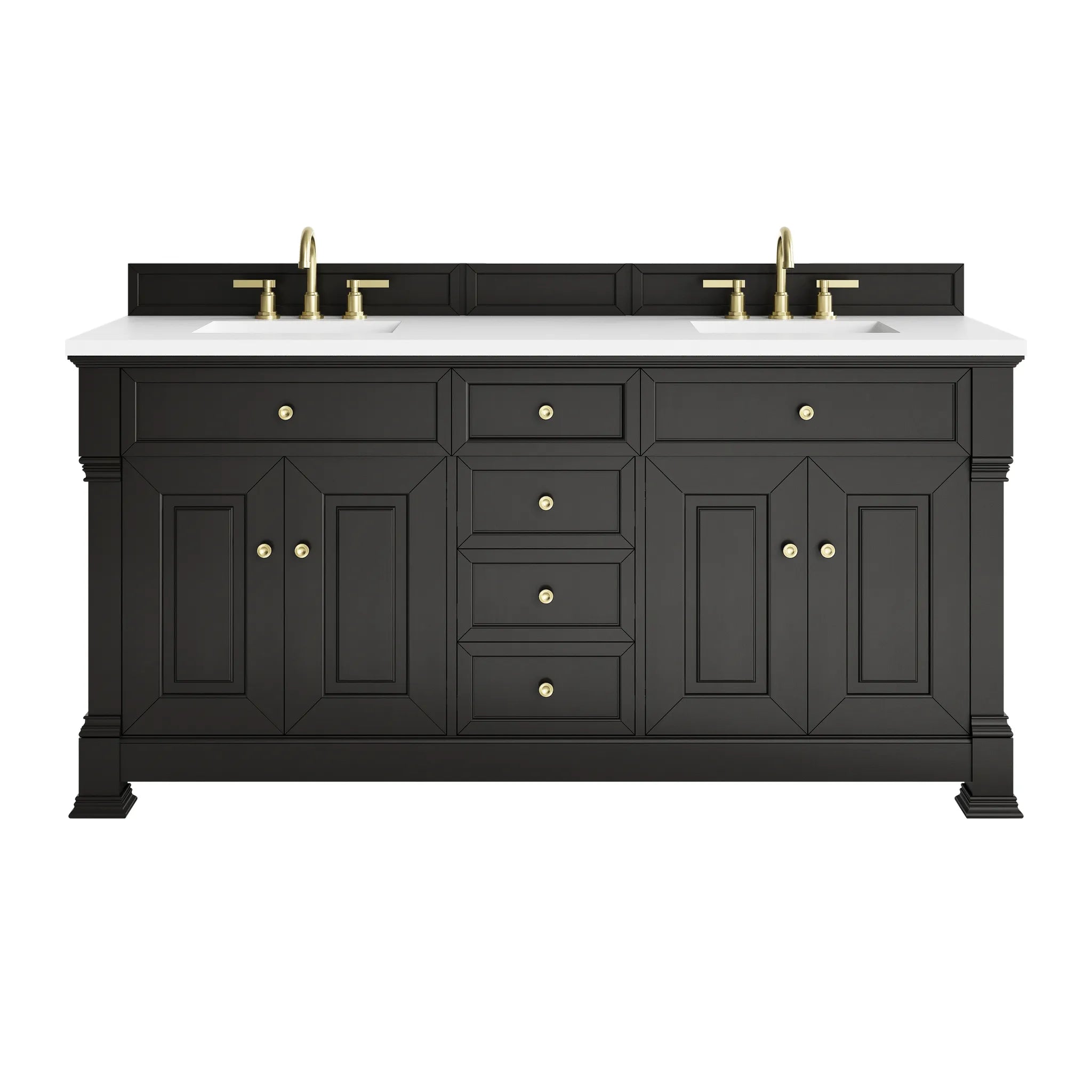 72" Brookfield Double Vanity in Black Onyx-White Zeus Silestone-8" Widespread image