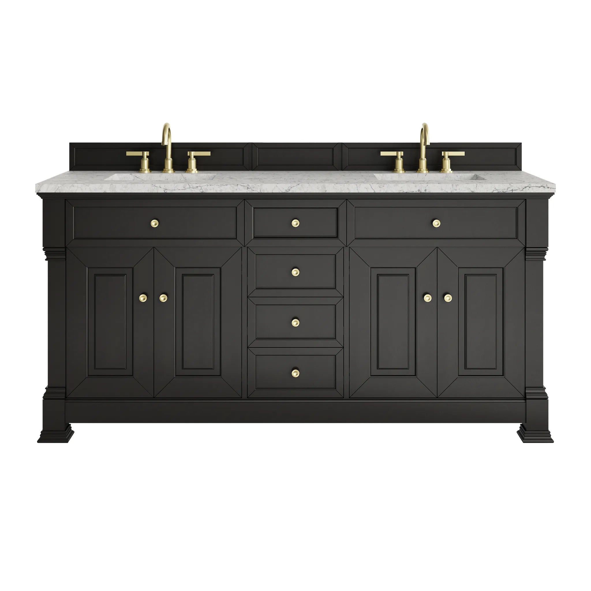 72" Brookfield Double Vanity in Black Onyx Wireless Charger-Eternal Jasmine Pearl Silestone-8" Widespread image