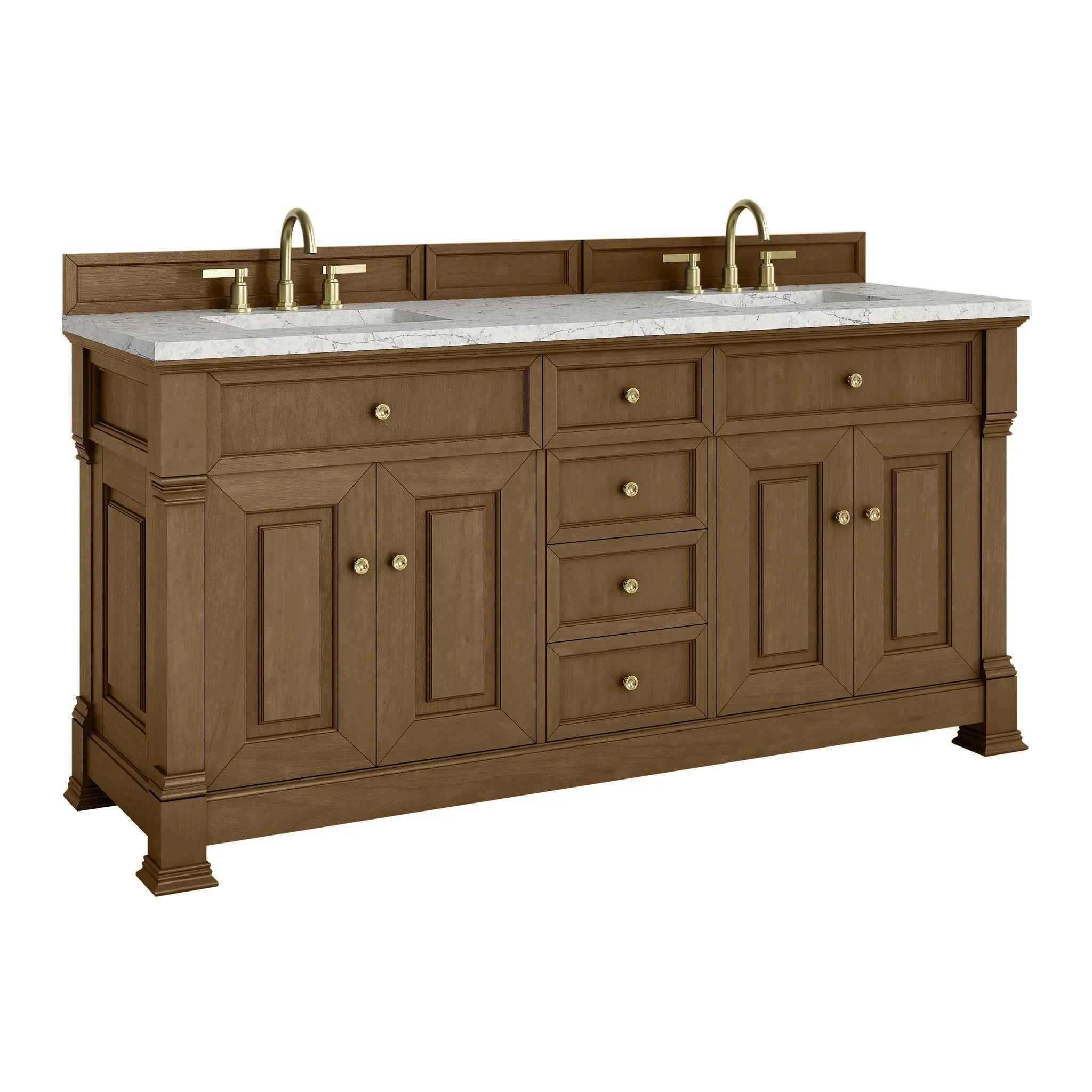 72" Brookfield Double Vanity in Honey Oak-Eternal Jasmine Pearl Silestone-8" Widespread image 9