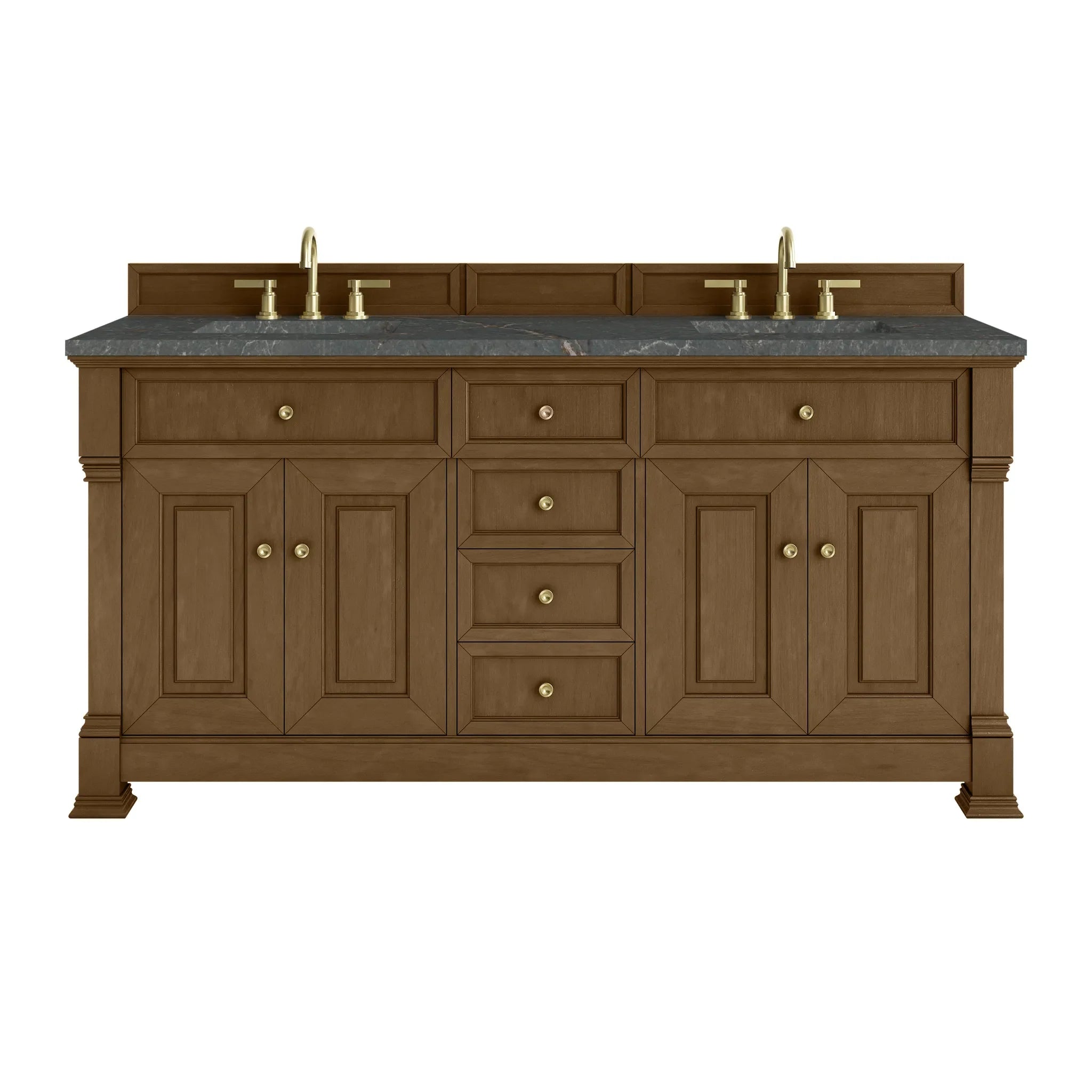 72" Brookfield Double Vanity in Honey Oak-Parisien Bleu Silestone-8" Widespread image